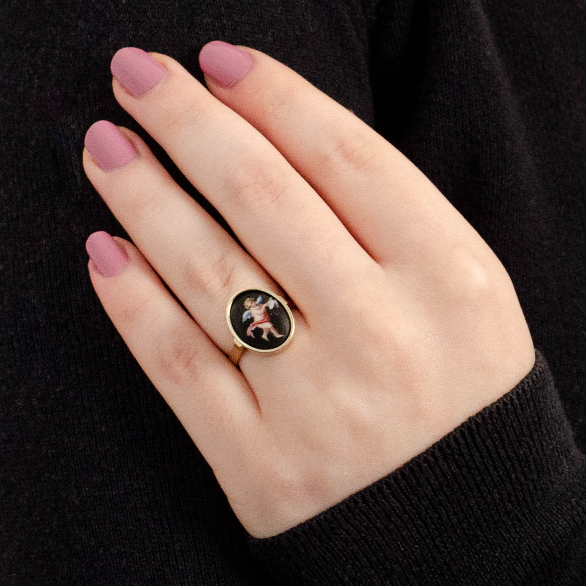 Antique Enamel Cherub Conversion Ring of 14k Gold - Trademark Antiques