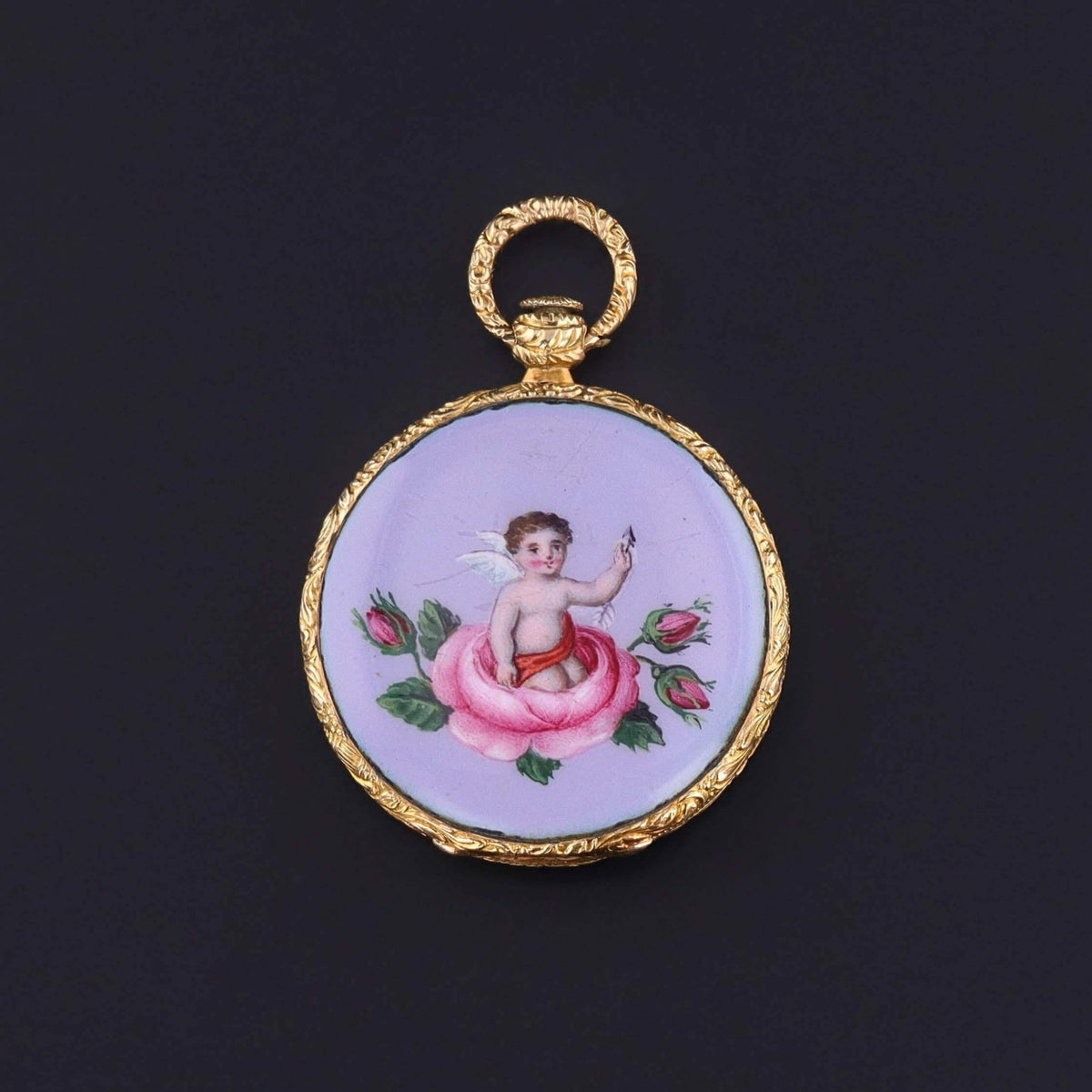 Antique Enamel Cherub Locket of 18k Gold - Trademark Antiques