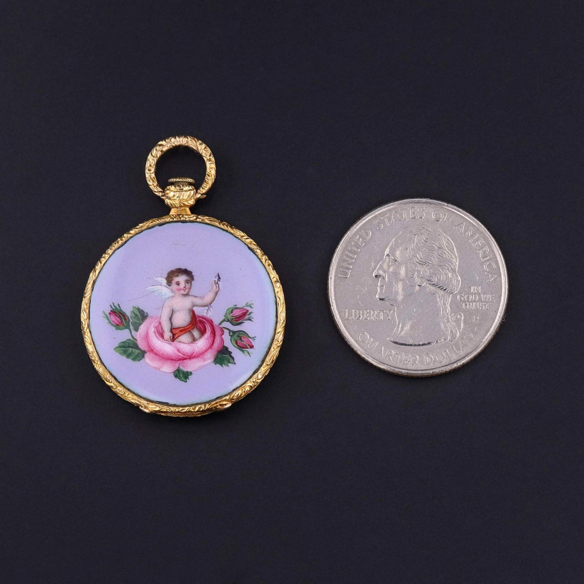 Antique Enamel Cherub Locket of 18k Gold - Trademark Antiques