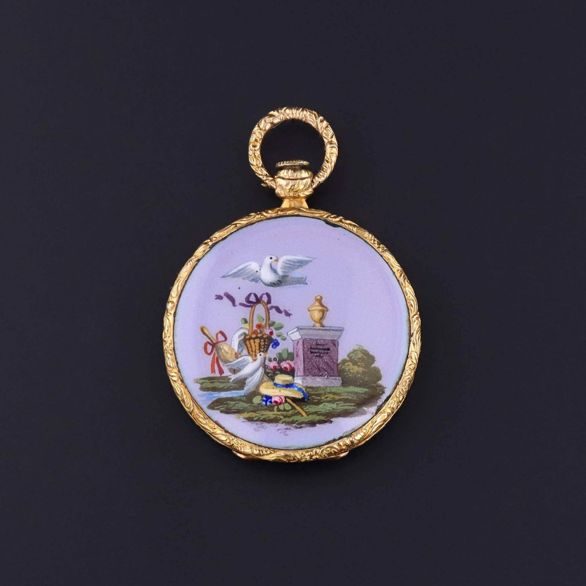 Antique Enamel Cherub Locket of 18k Gold - Trademark Antiques