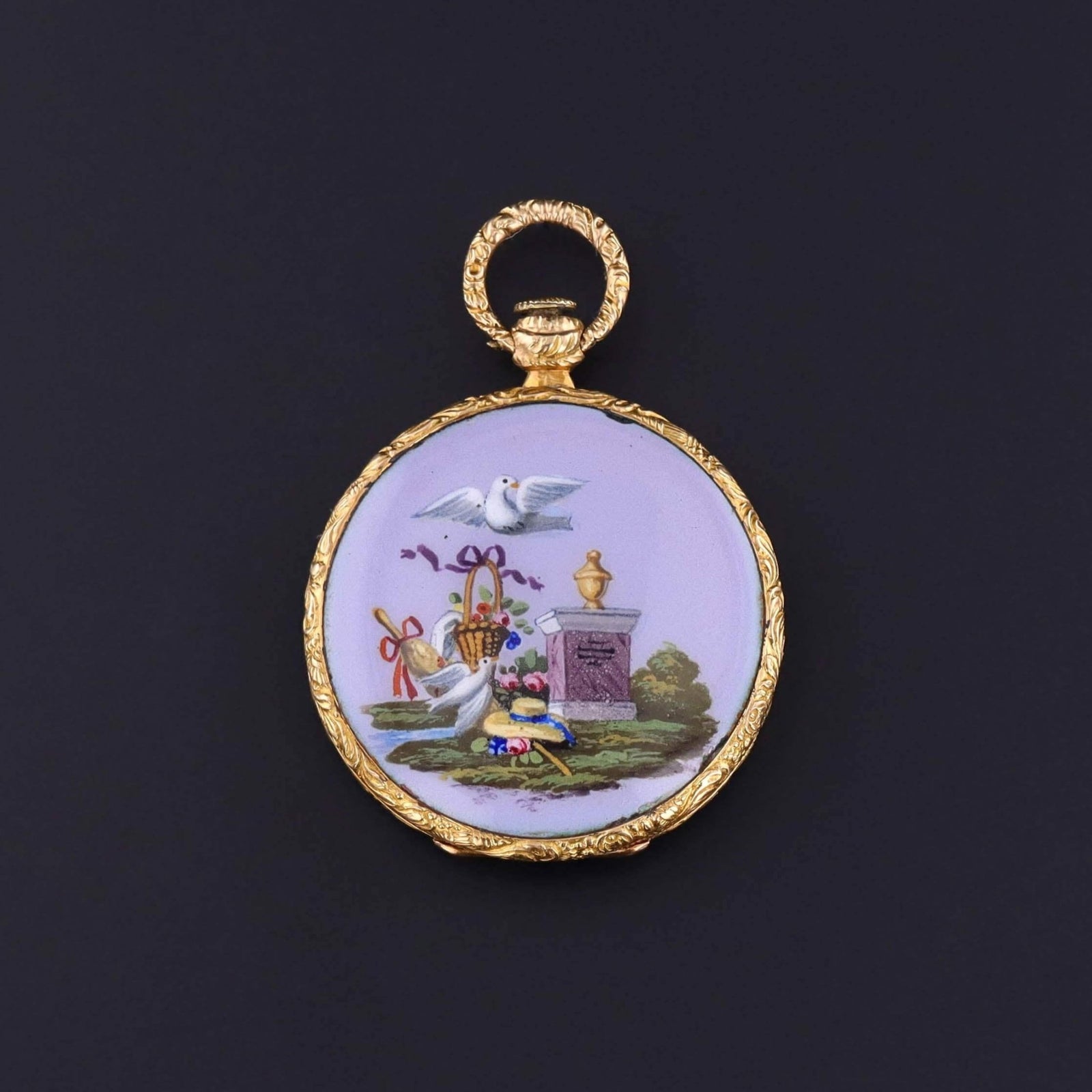 Antique Enamel Cherub Locket of 18k Gold - Trademark Antiques