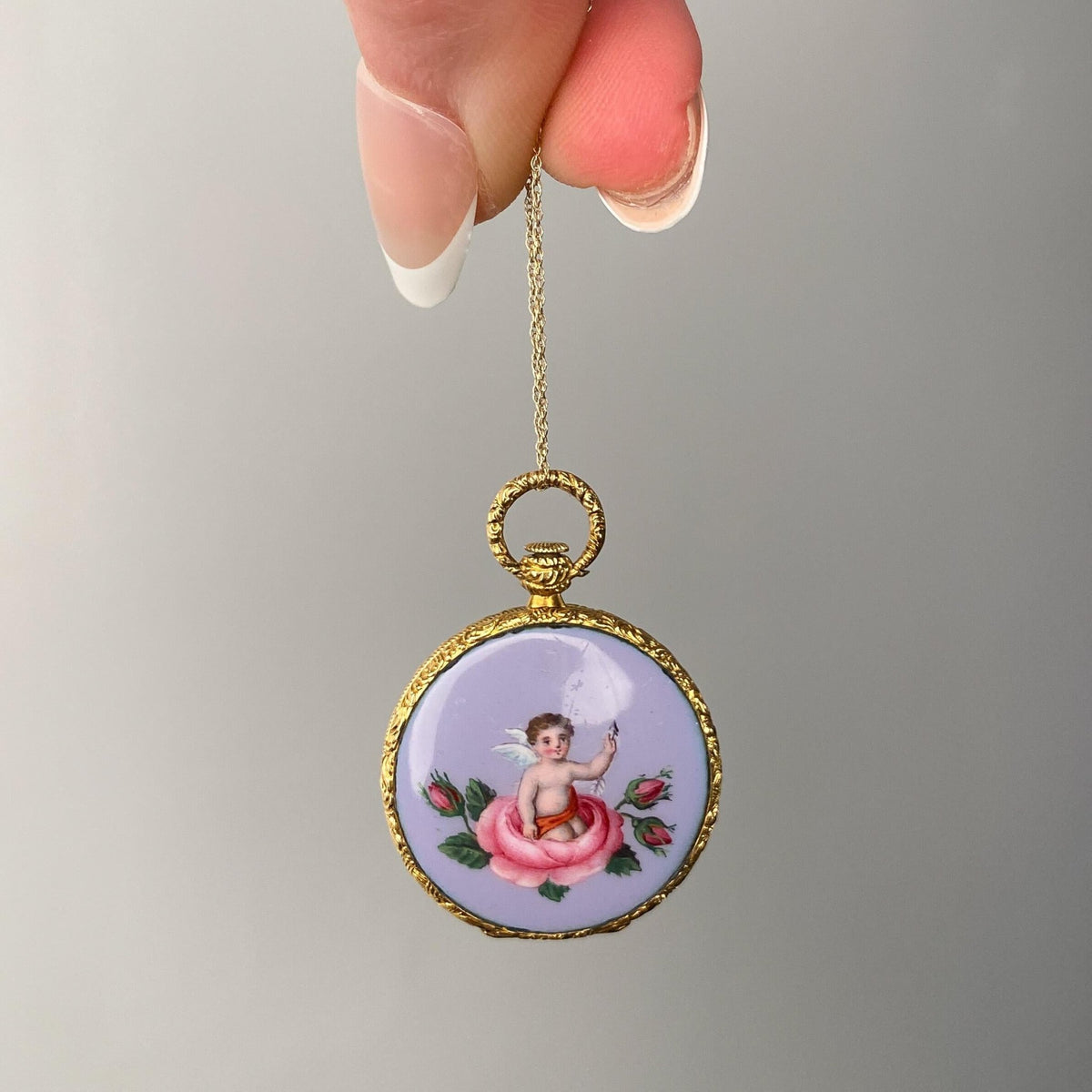Antique Enamel Cherub Locket of 18k Gold - Trademark Antiques