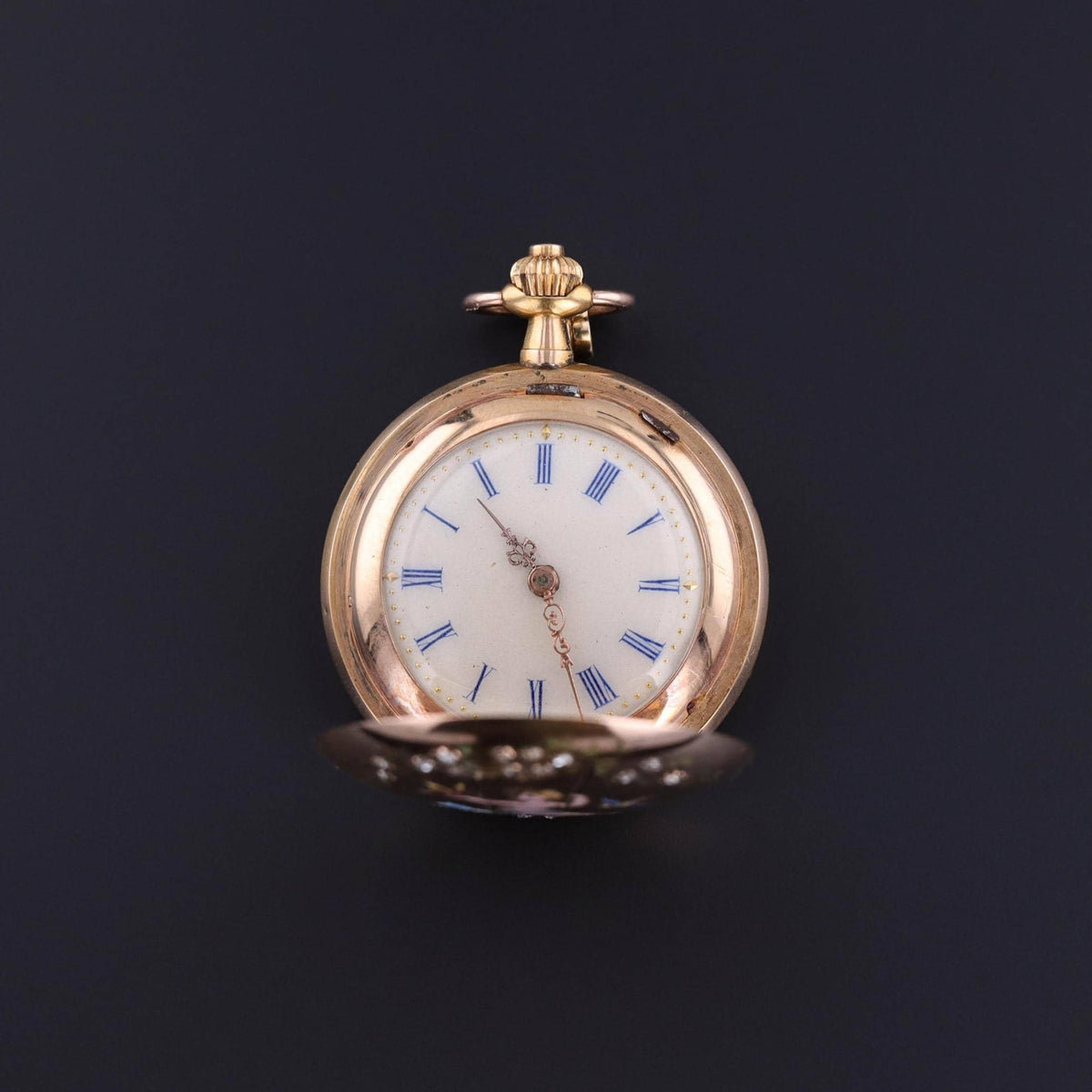 Antique Enamel Cherub Pocket Watch of 18k Gold - Trademark Antiques