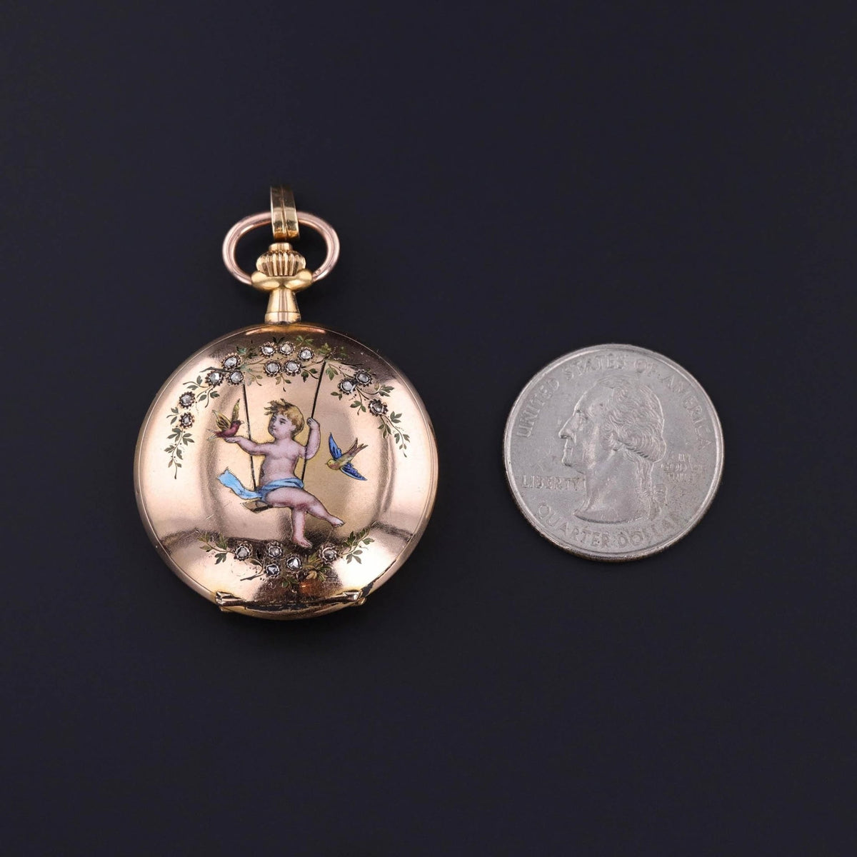 Antique Enamel Cherub Pocket Watch of 18k Gold - Trademark Antiques