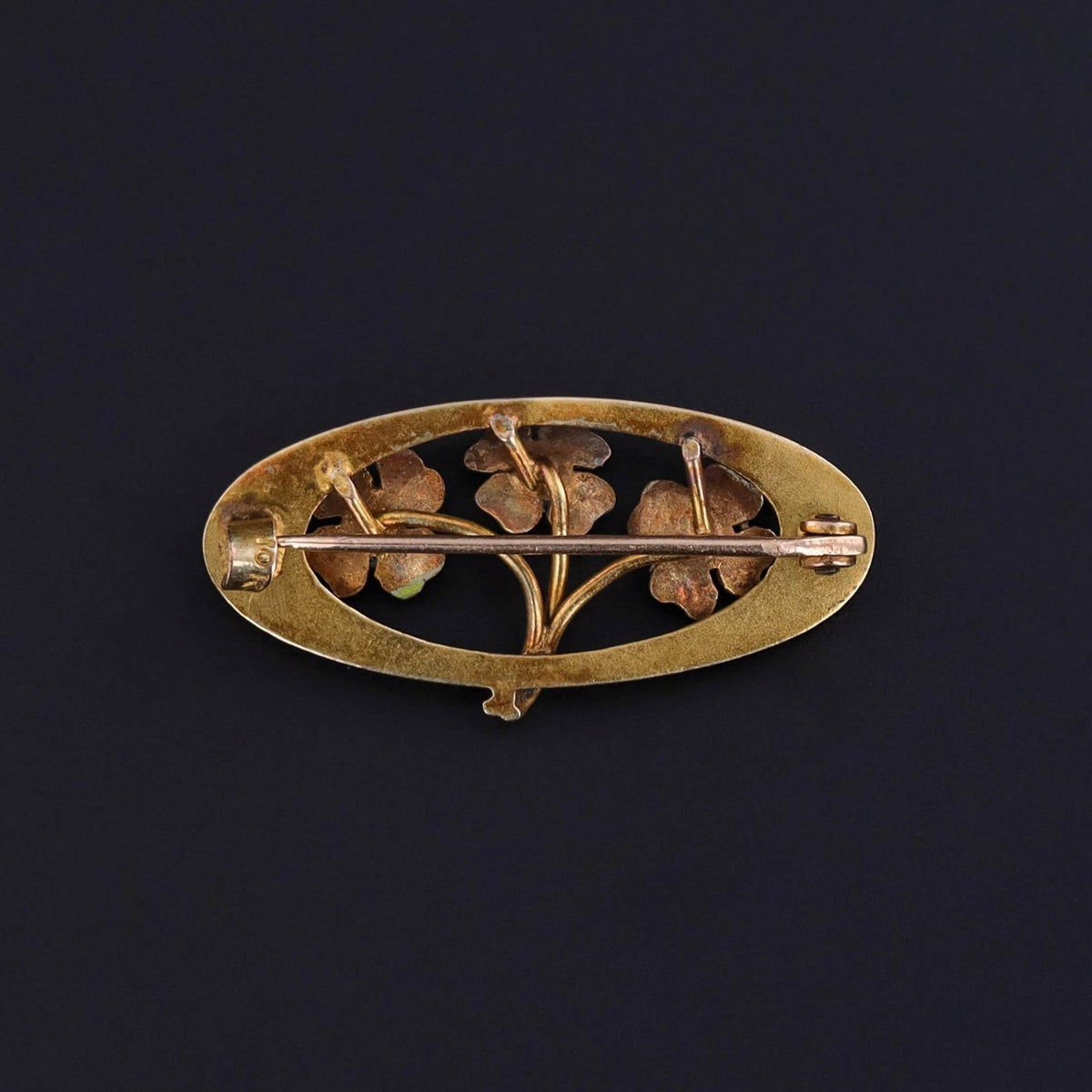 Antique Enamel Clover Brooch of 10k Gold - Trademark Antiques