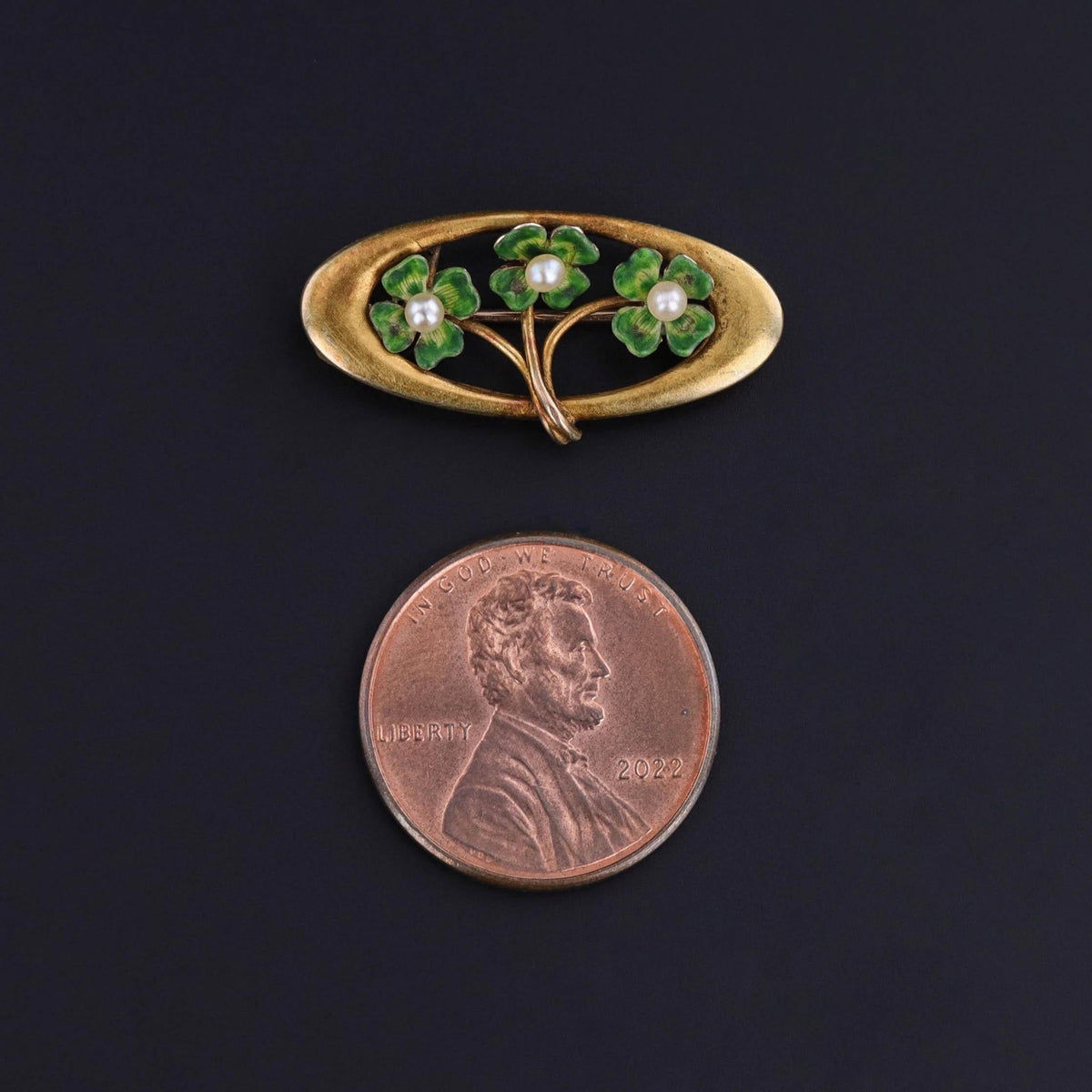 Antique Enamel Clover Brooch of 10k Gold - Trademark Antiques