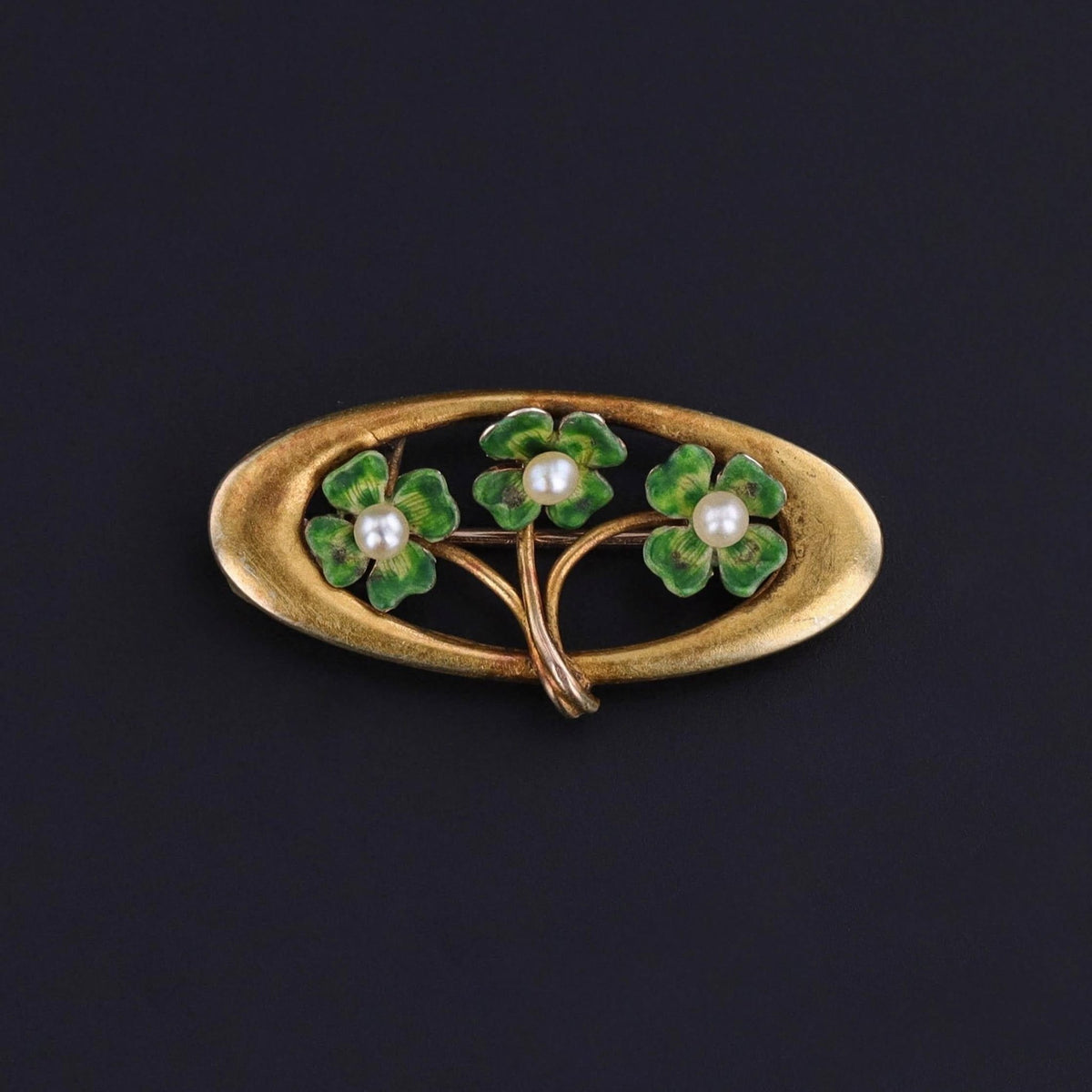Antique Enamel Clover Brooch of 10k Gold - Trademark Antiques
