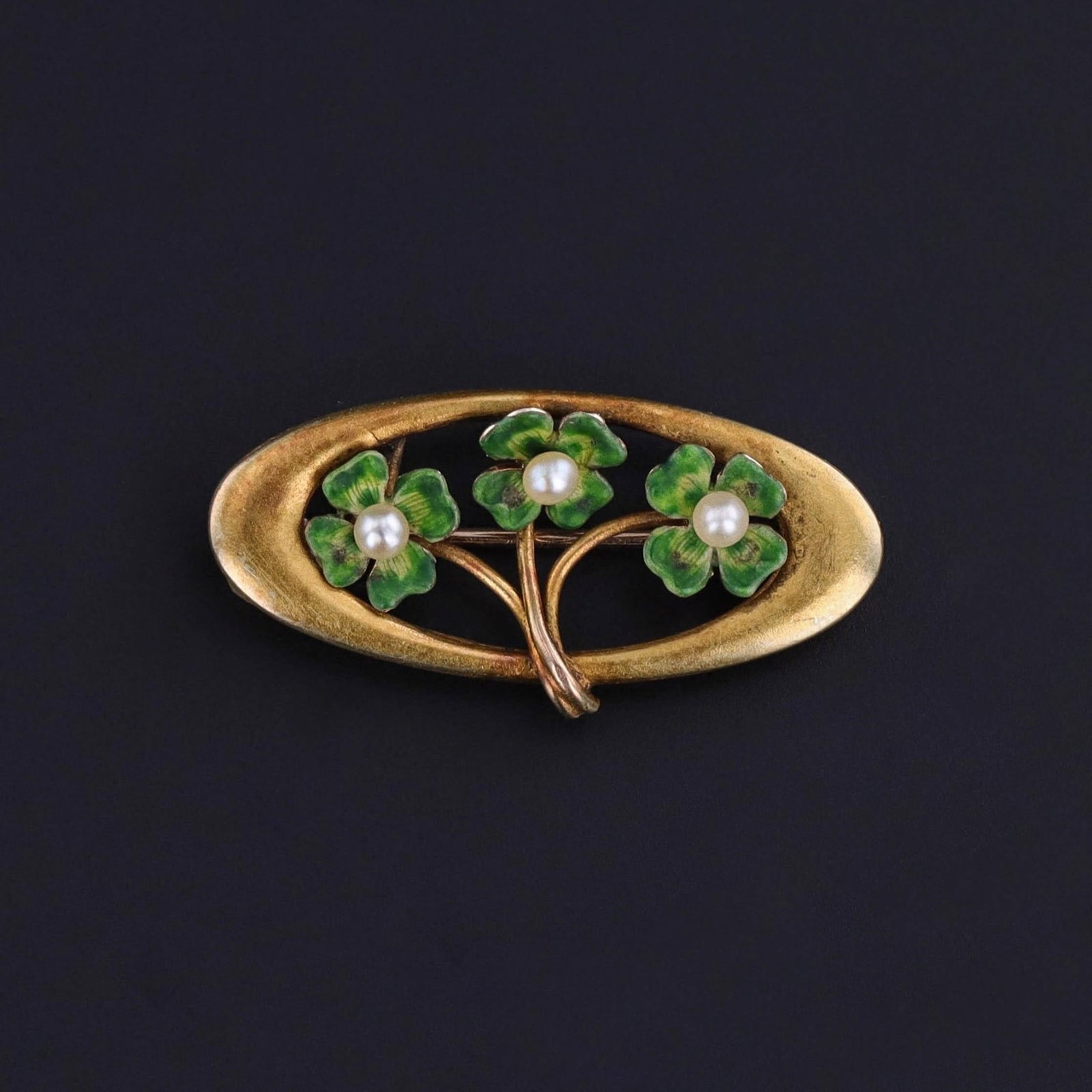 Antique Enamel Clover Brooch of 10k Gold - Trademark Antiques
