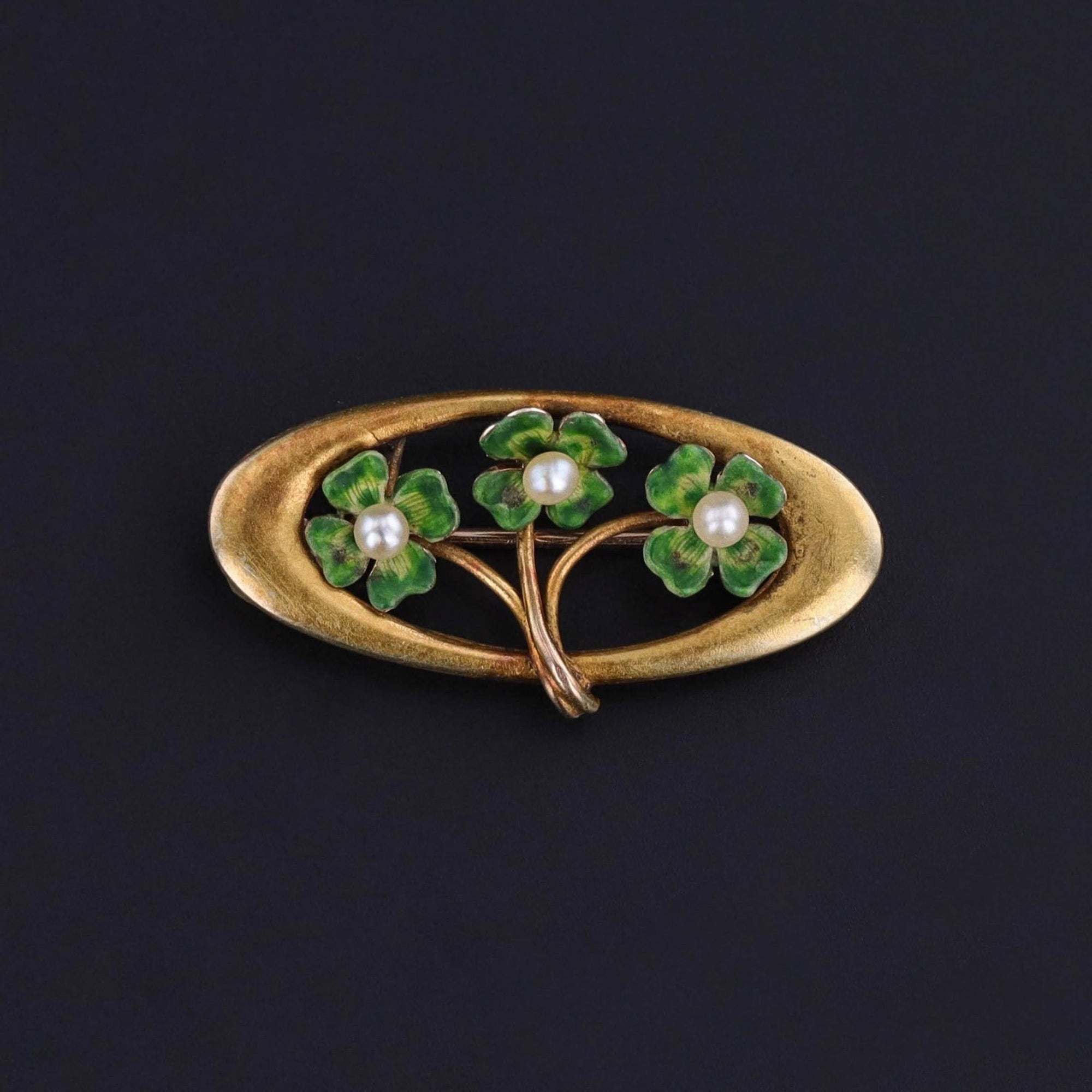 Antique Enamel Clover Brooch of 10k Gold - Trademark Antiques