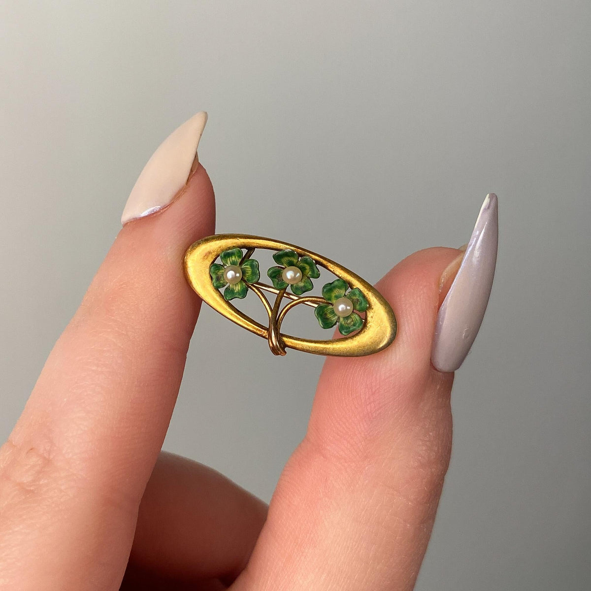 Antique Enamel Clover Brooch of 10k Gold - Trademark Antiques