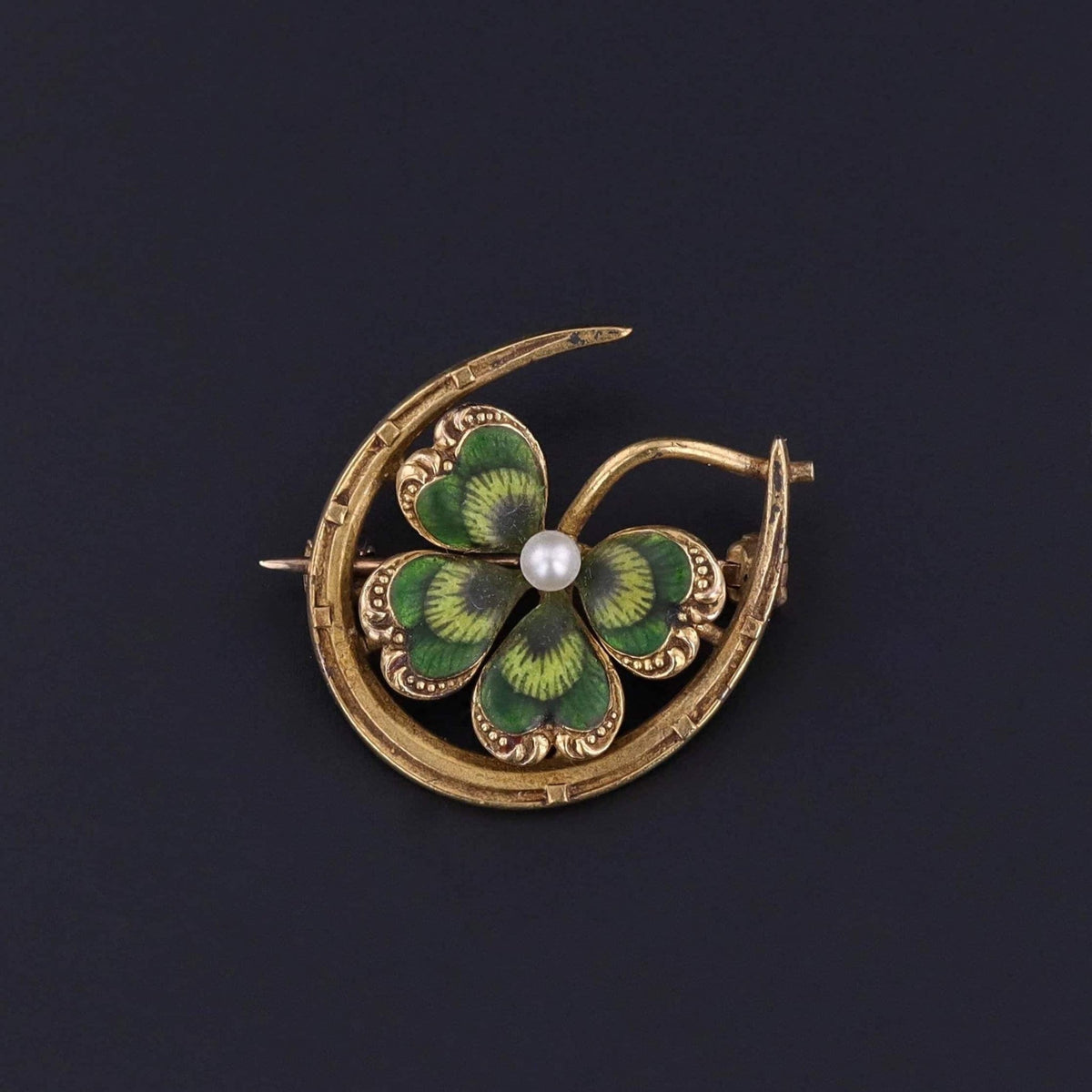 Antique Enamel Clover Brooch of 14k Gold by Krementz - Trademark Antiques