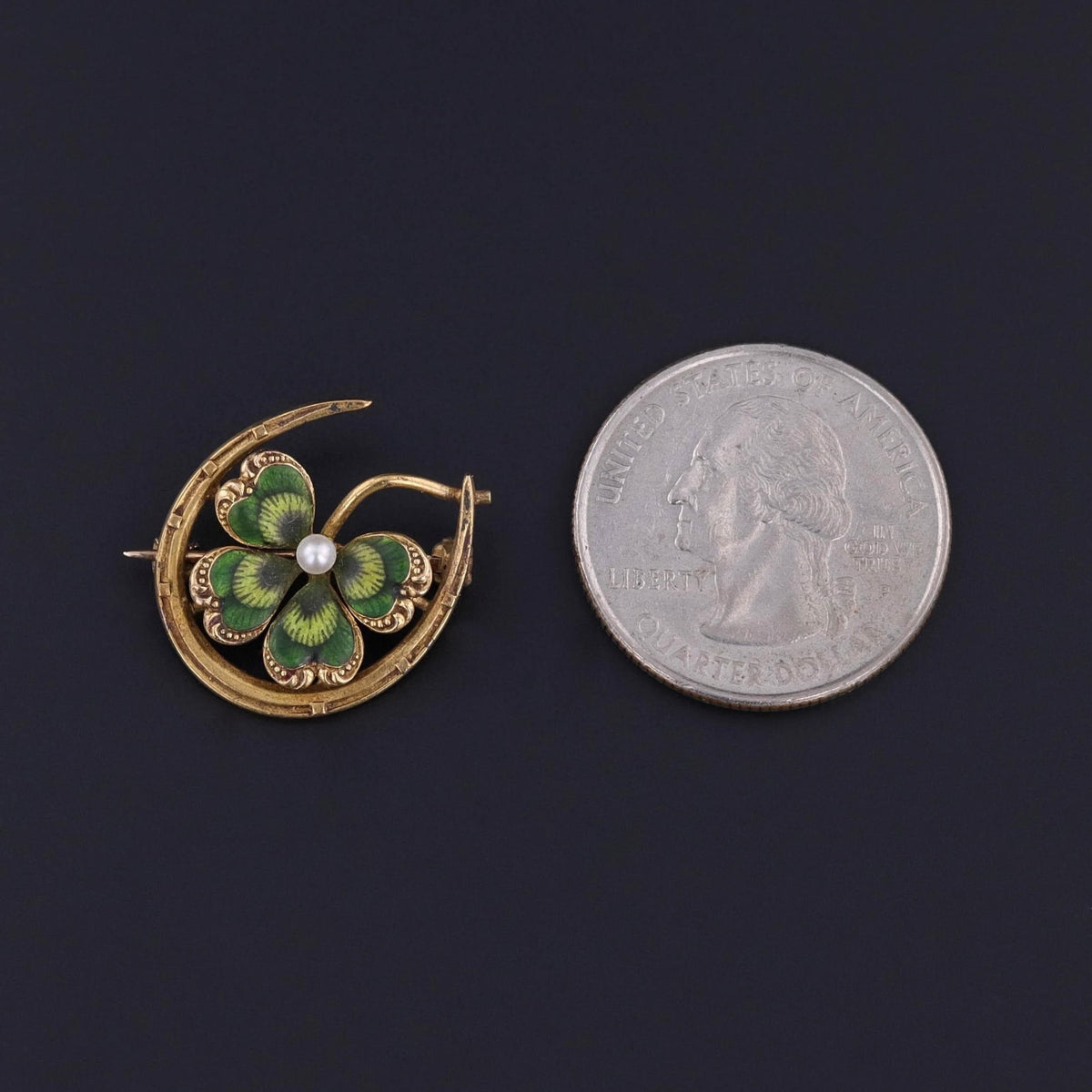 Antique Enamel Clover Brooch of 14k Gold by Krementz - Trademark Antiques