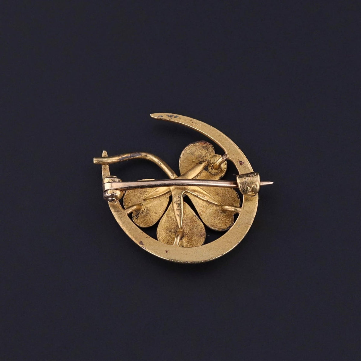 Antique Enamel Clover Brooch of 14k Gold by Krementz - Trademark Antiques
