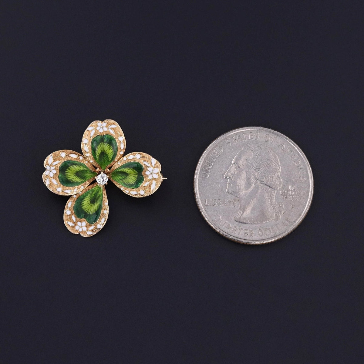 Antique Enamel Clover Brooch of 14k Gold by Krementz &amp; Co - Trademark Antiques