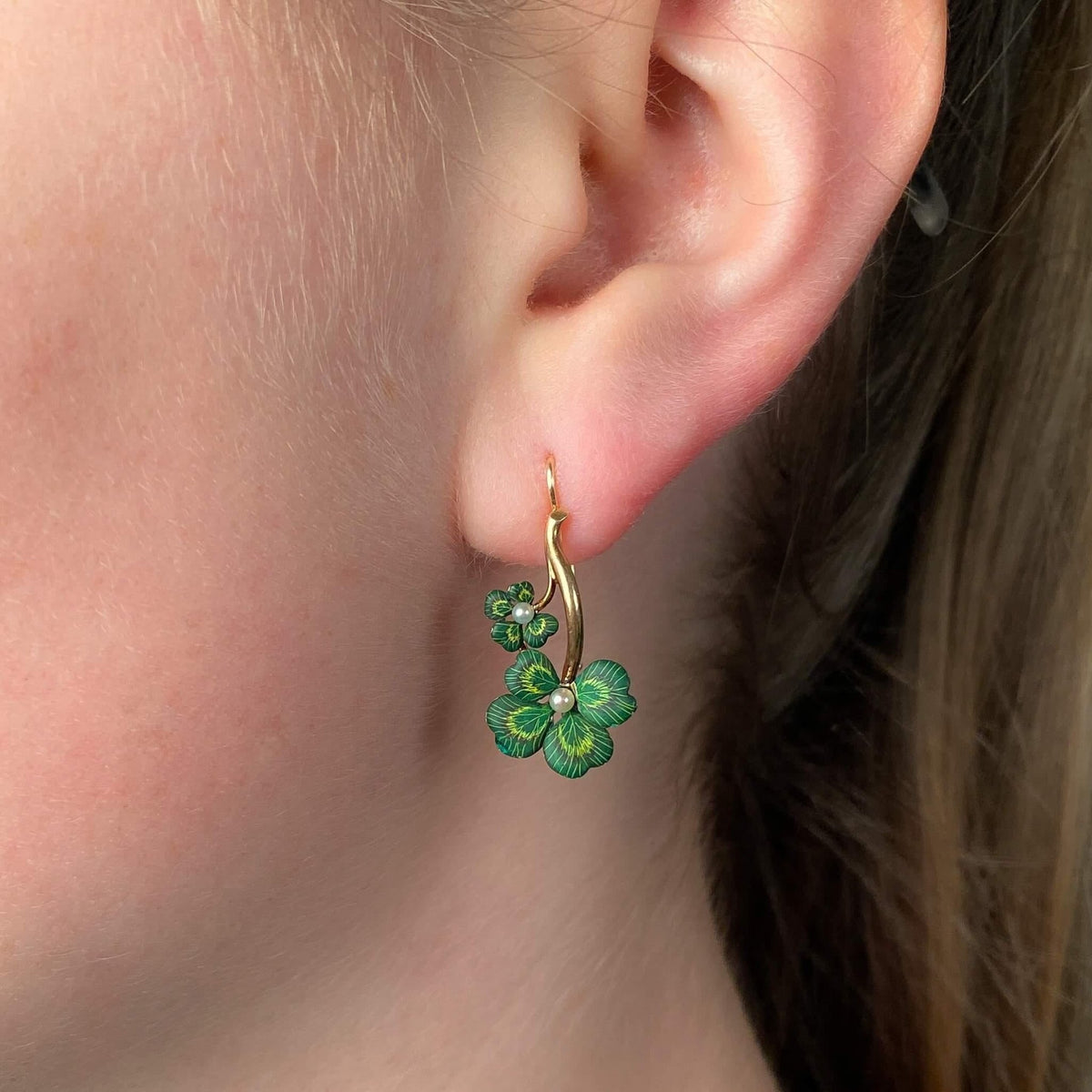 Antique Enamel Clover Earrings of 14k Gold - Trademark Antiques
