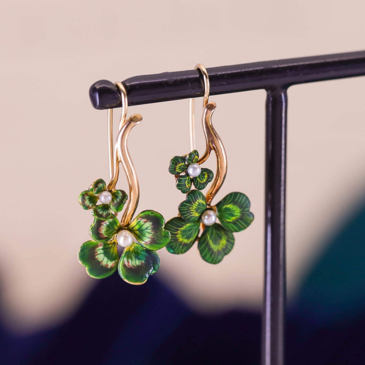 Antique Enamel Clover Earrings of 14k Gold - Trademark Antiques