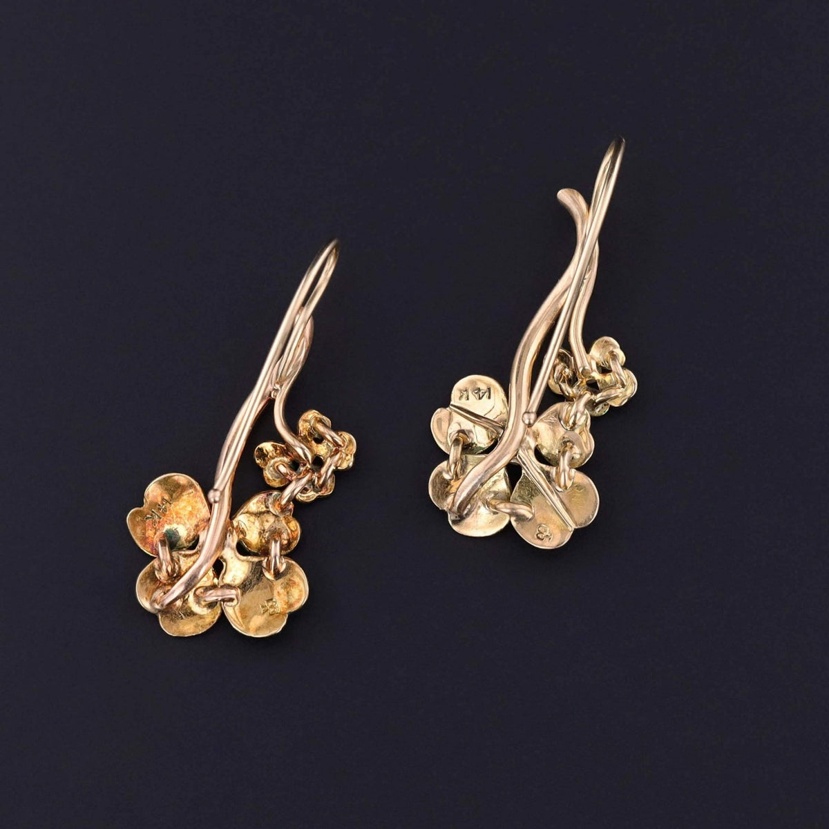 Antique Enamel Clover Earrings of 14k Gold - Trademark Antiques