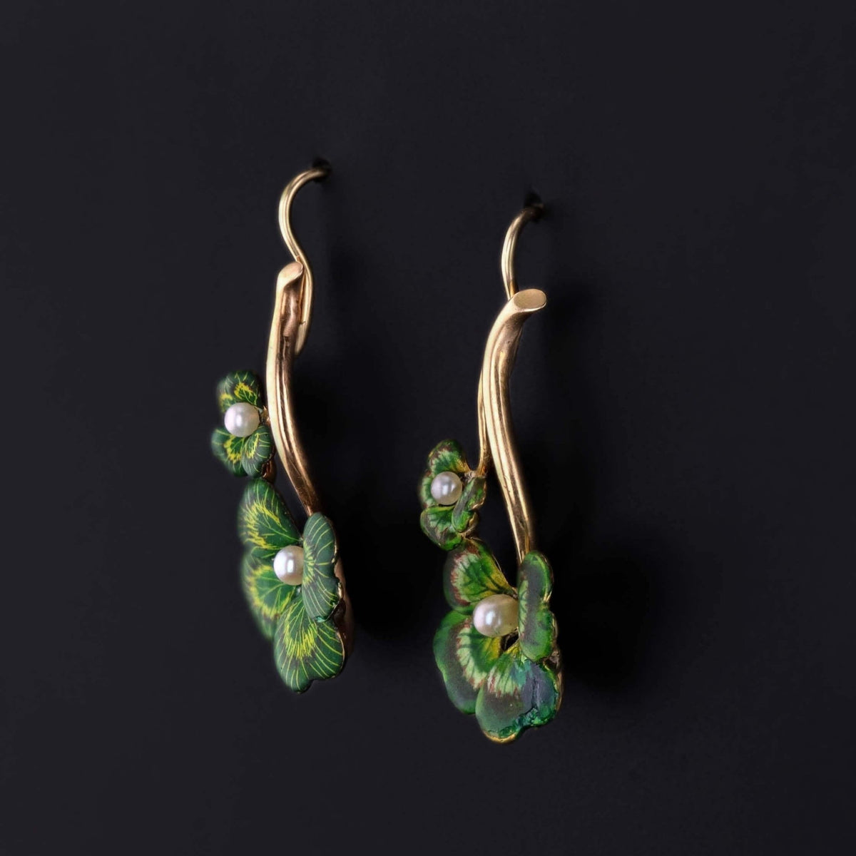 Antique Enamel Clover Earrings of 14k Gold - Trademark Antiques