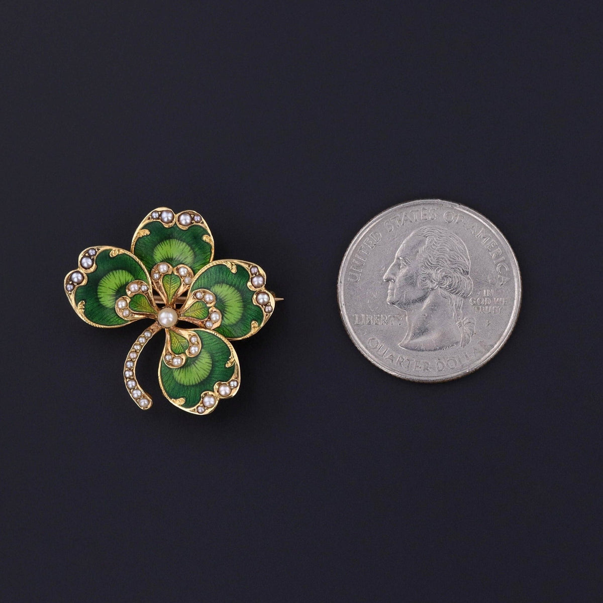Antique Enamel Clover Pendant Brooch of 14k Gold - Trademark Antiques