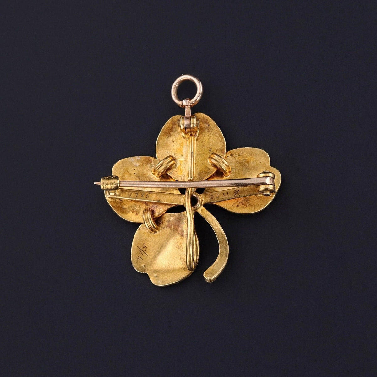 Antique Enamel Clover Pendant Brooch of 14k Gold - Trademark Antiques