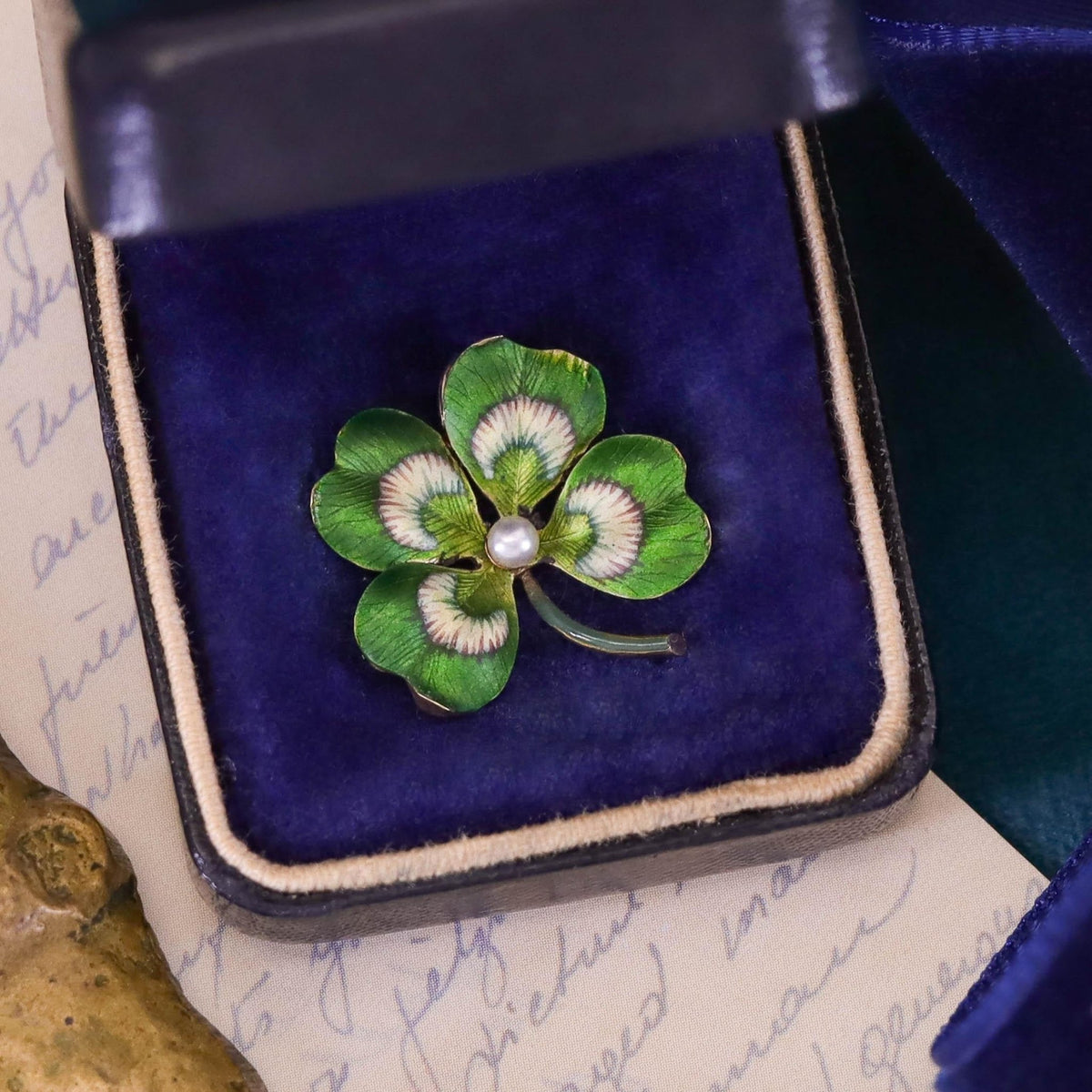 Antique Enamel Clover Pendant of 14k Gold - Trademark Antiques