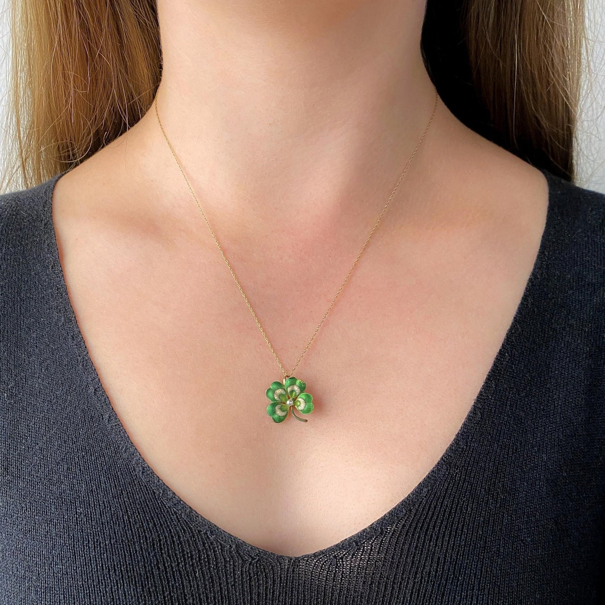 Antique Enamel Clover Pendant of 14k Gold - Trademark Antiques