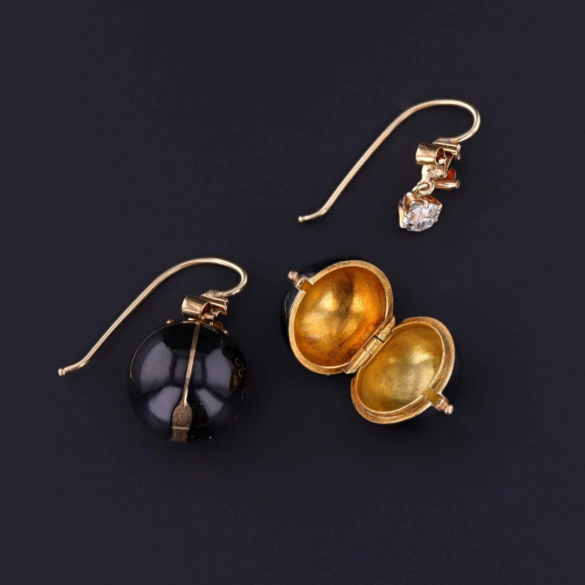 Antique Enamel Coach Cover and Diamond Earrings of 18k and 15k Gold - Trademark Antiques