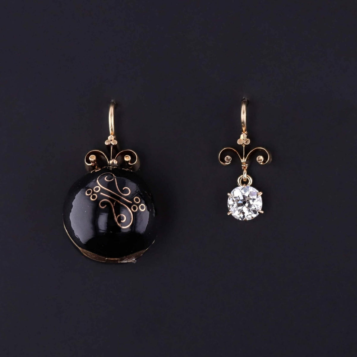 Antique Enamel Coach Cover and Diamond Earrings of 18k and 15k Gold - Trademark Antiques