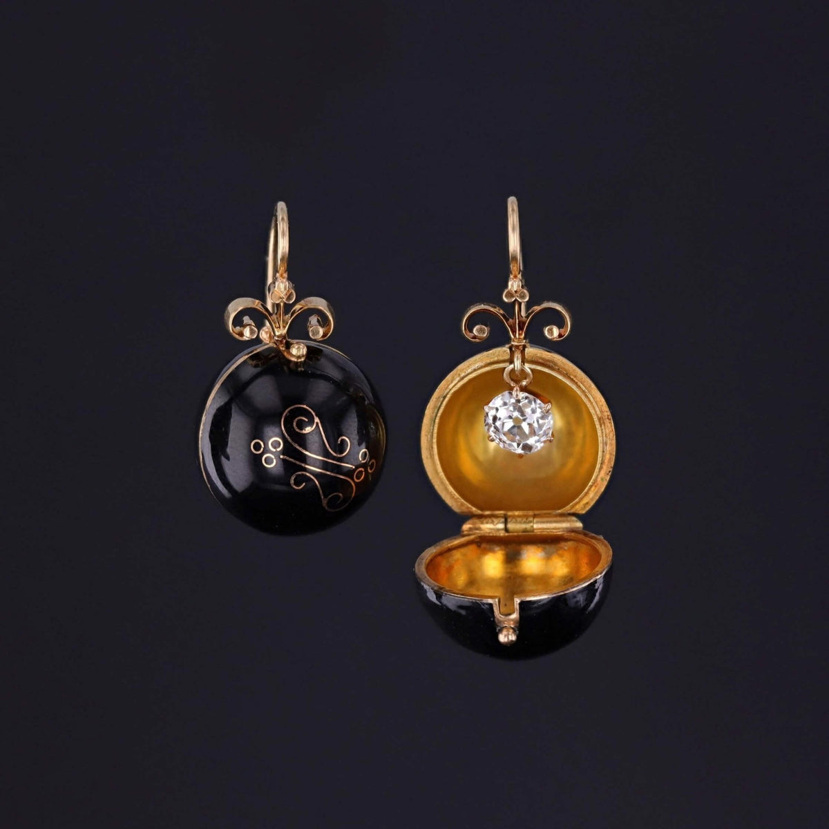 Antique Enamel Coach Cover and Diamond Earrings of 18k and 15k Gold - Trademark Antiques