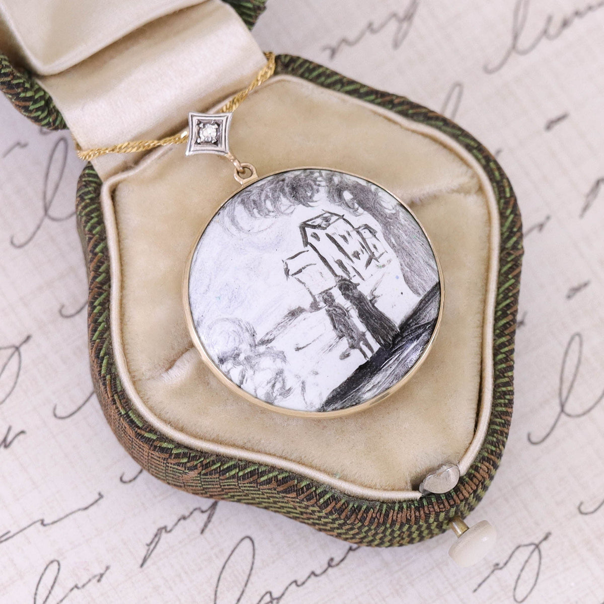 Antique Enamel Conversion Pendant of 14k Gold - Trademark Antiques