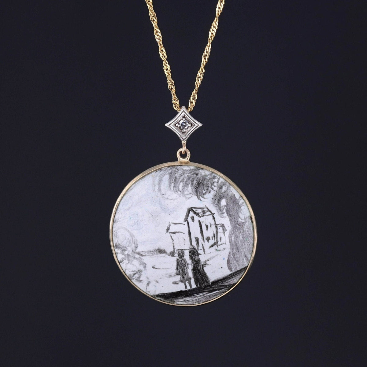Antique Enamel Conversion Pendant of 14k Gold - Trademark Antiques