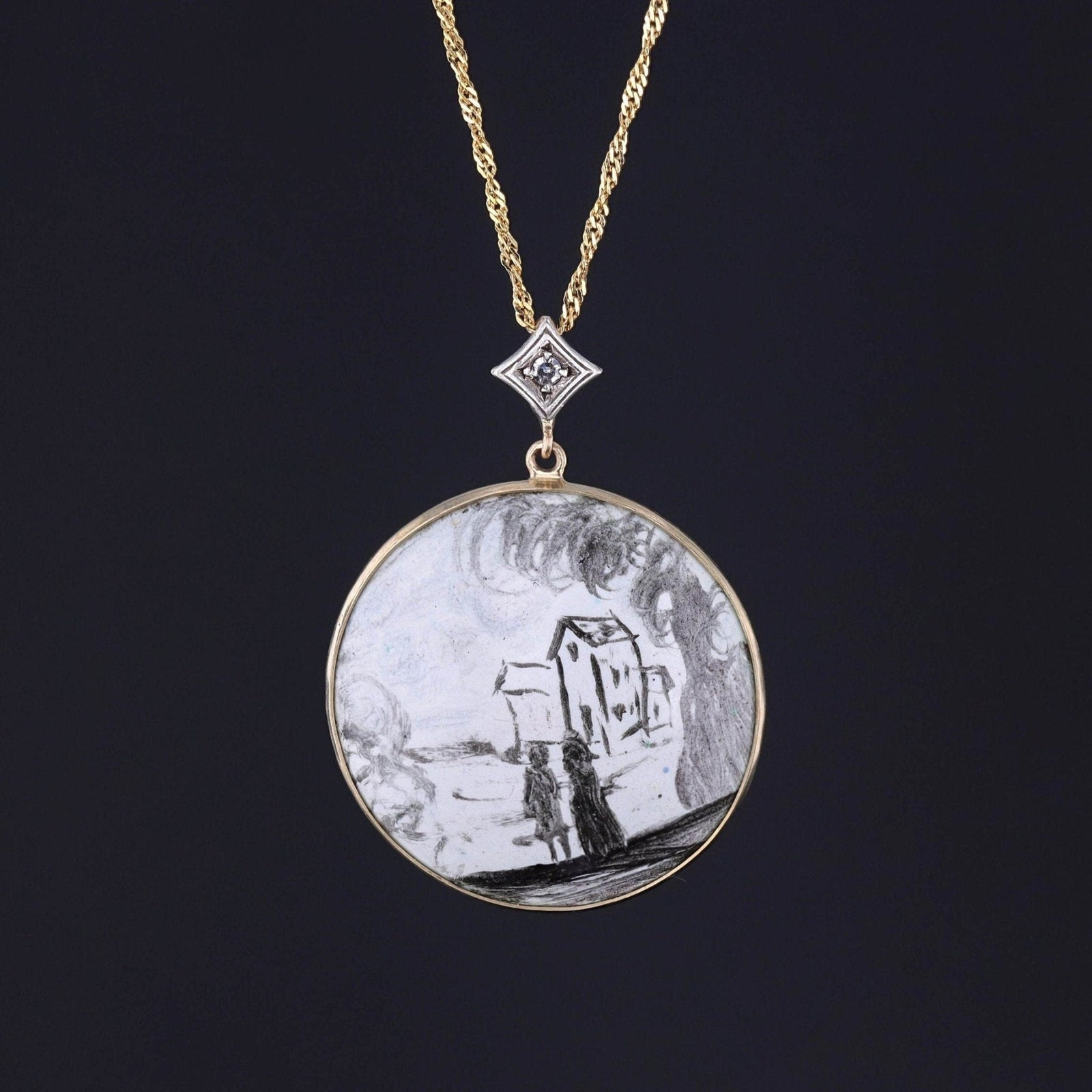 Antique Enamel Conversion Pendant of 14k Gold - Trademark Antiques