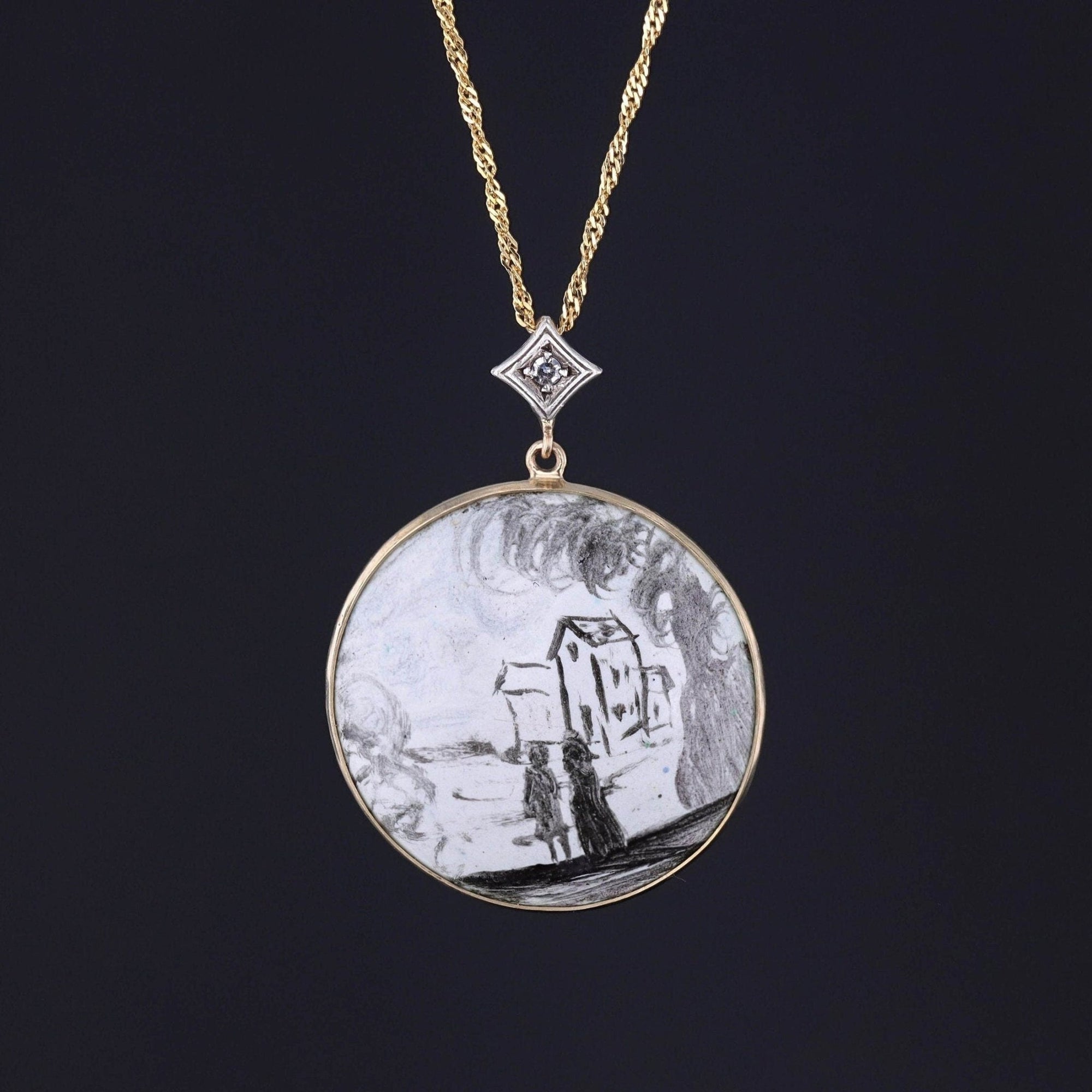 Antique Enamel Conversion Pendant of 14k Gold - Trademark Antiques