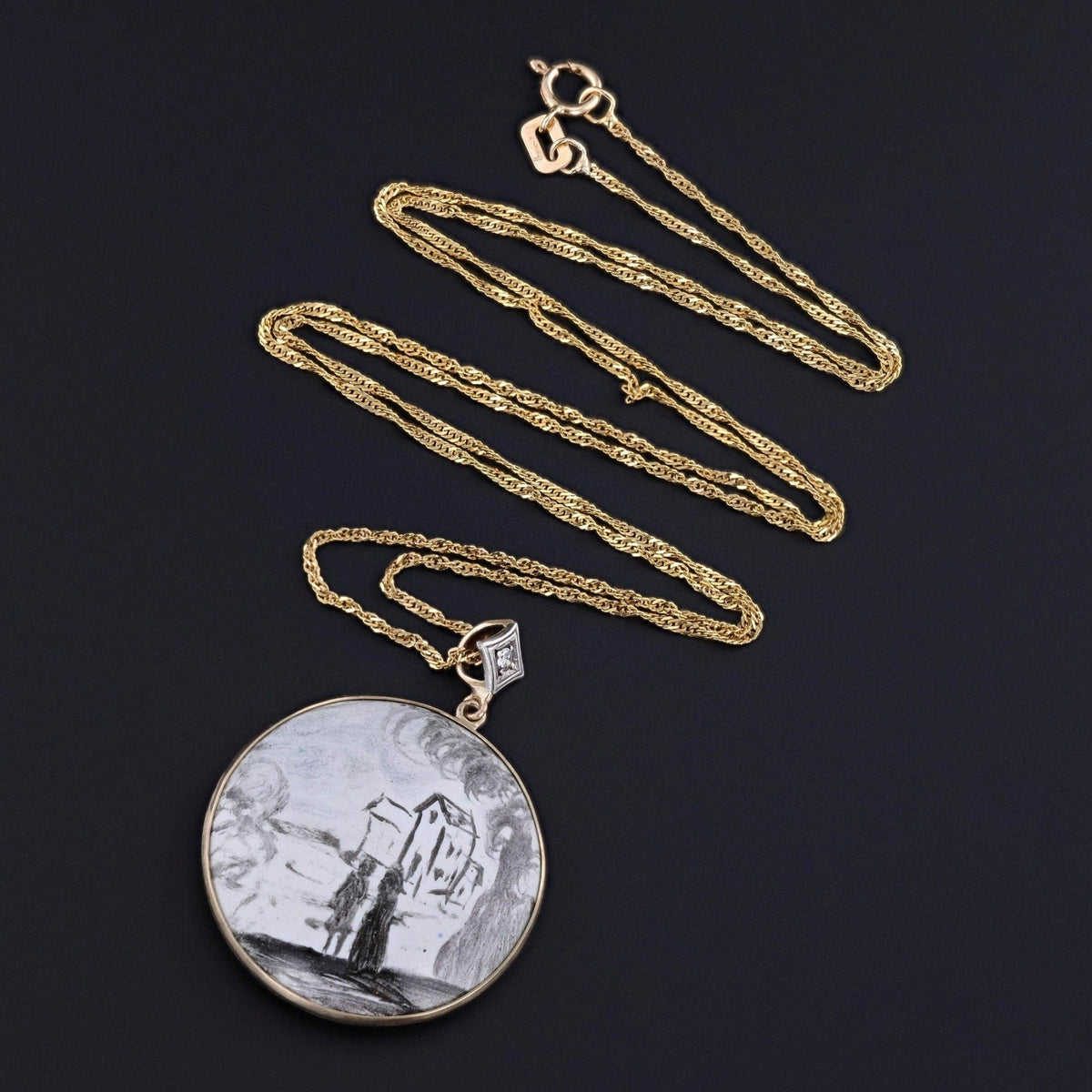 Antique Enamel Conversion Pendant of 14k Gold - Trademark Antiques