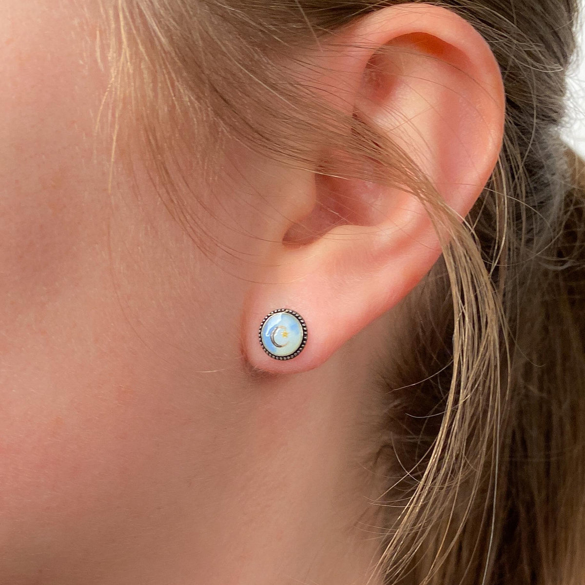 Antique Enamel Crescent Earrings of Silver and 14k Gold - Trademark Antiques