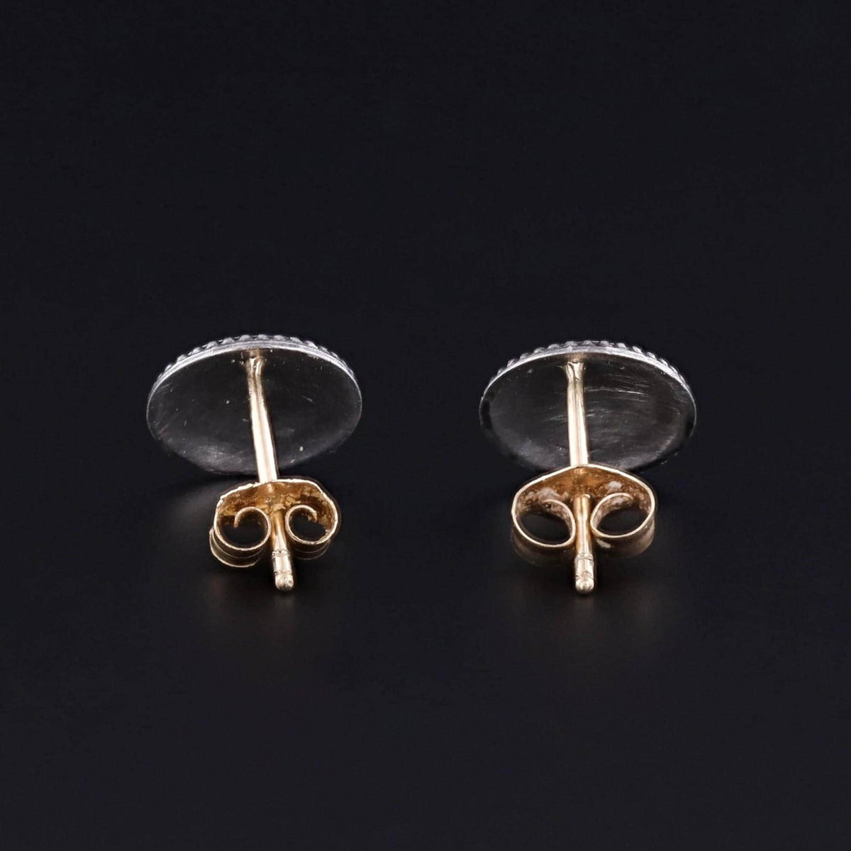 Antique Enamel Crescent Earrings of Silver and 14k Gold - Trademark Antiques