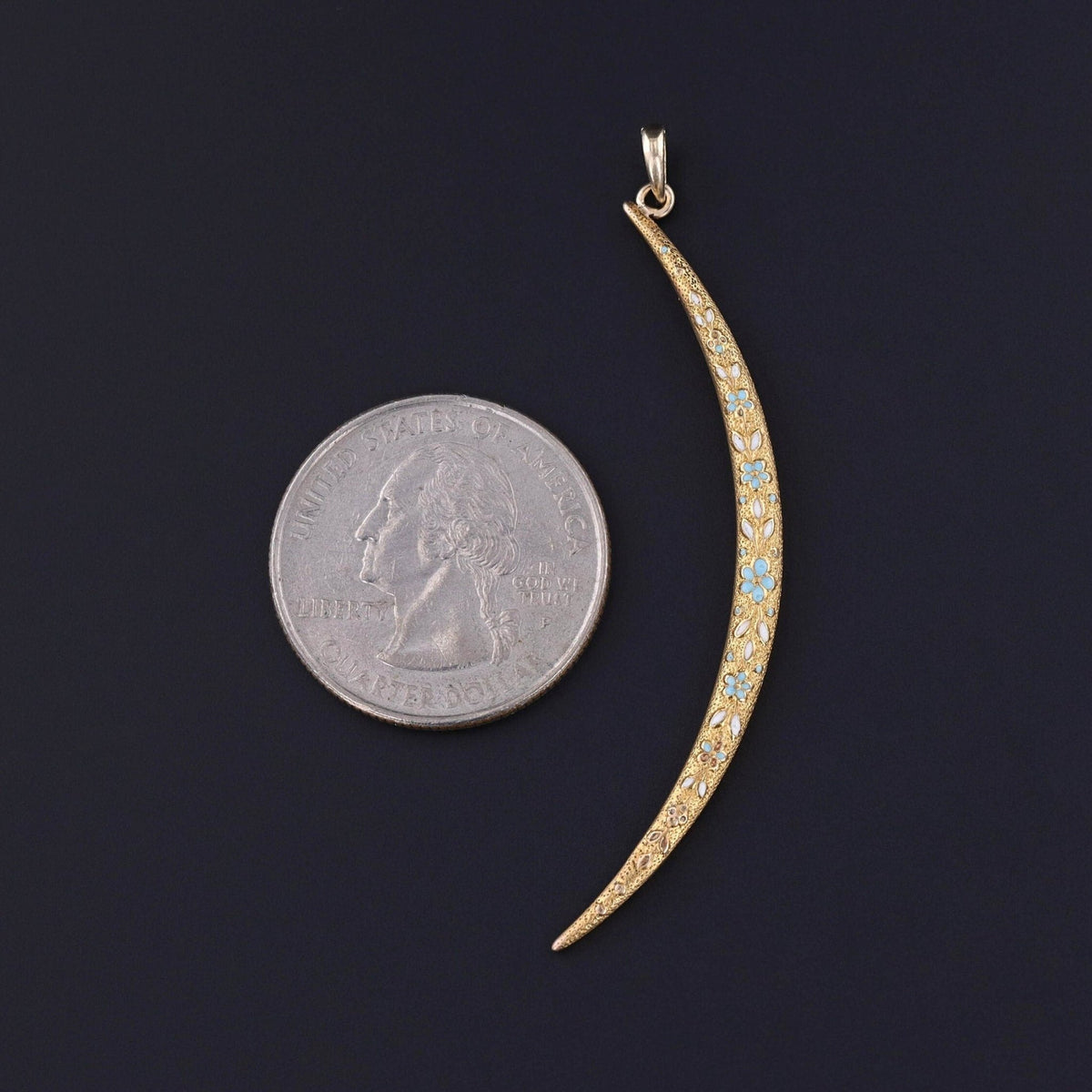 Antique Enamel Crescent Moon Pendant of 14k Gold - Trademark Antiques