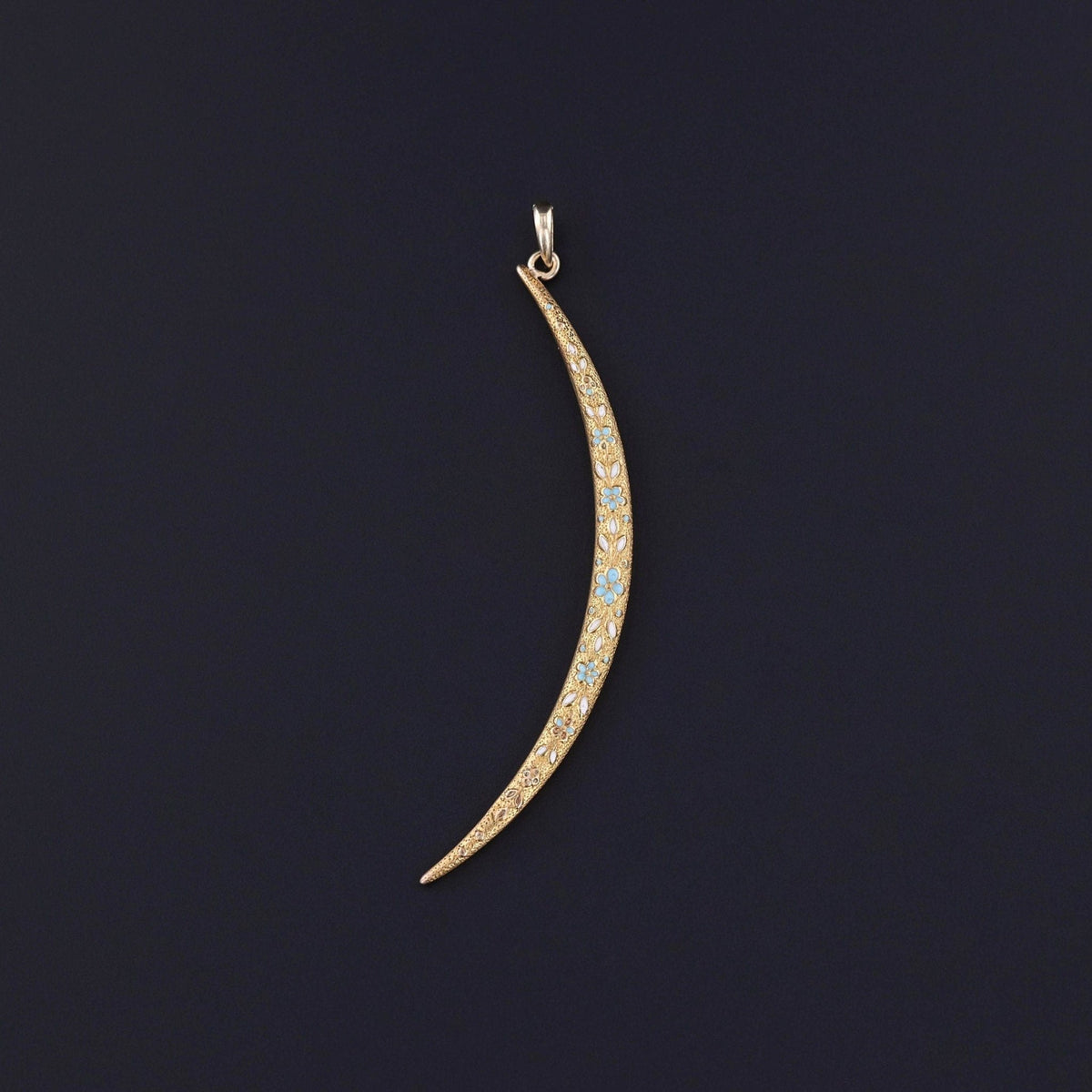 Antique Enamel Crescent Moon Pendant of 14k Gold - Trademark Antiques