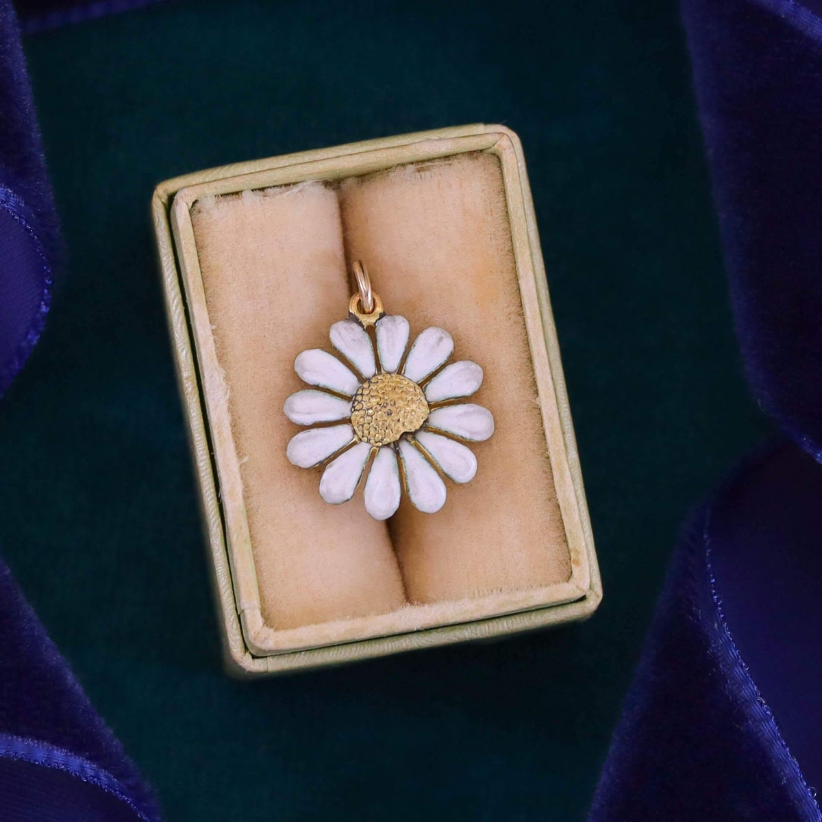 Antique Enamel Daisy Charm of 15k Gold - Trademark Antiques