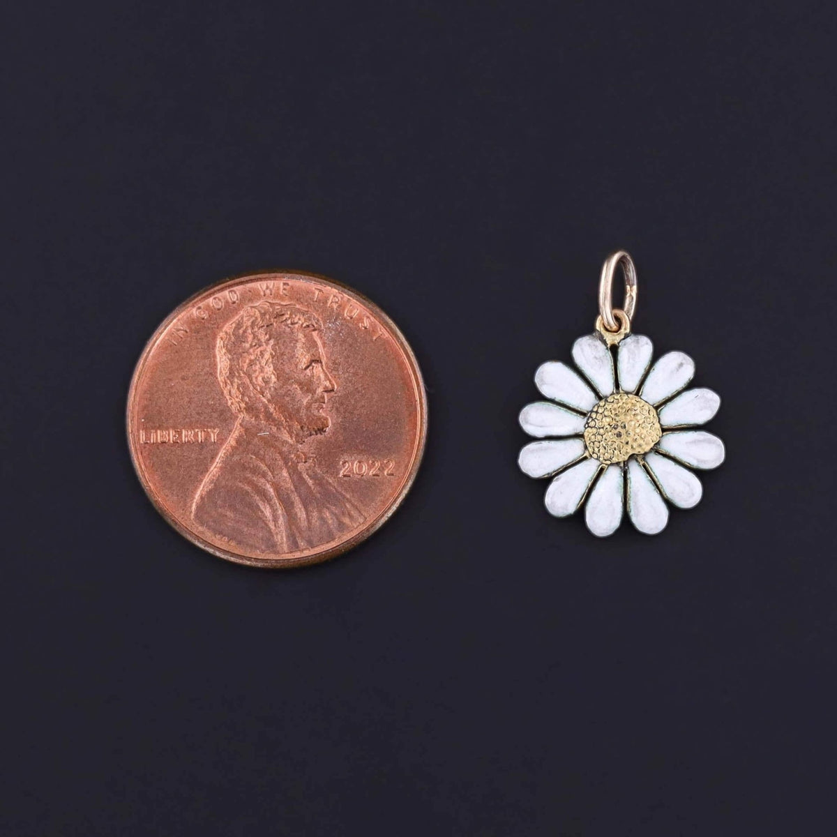 Antique Enamel Daisy Charm of 15k Gold - Trademark Antiques