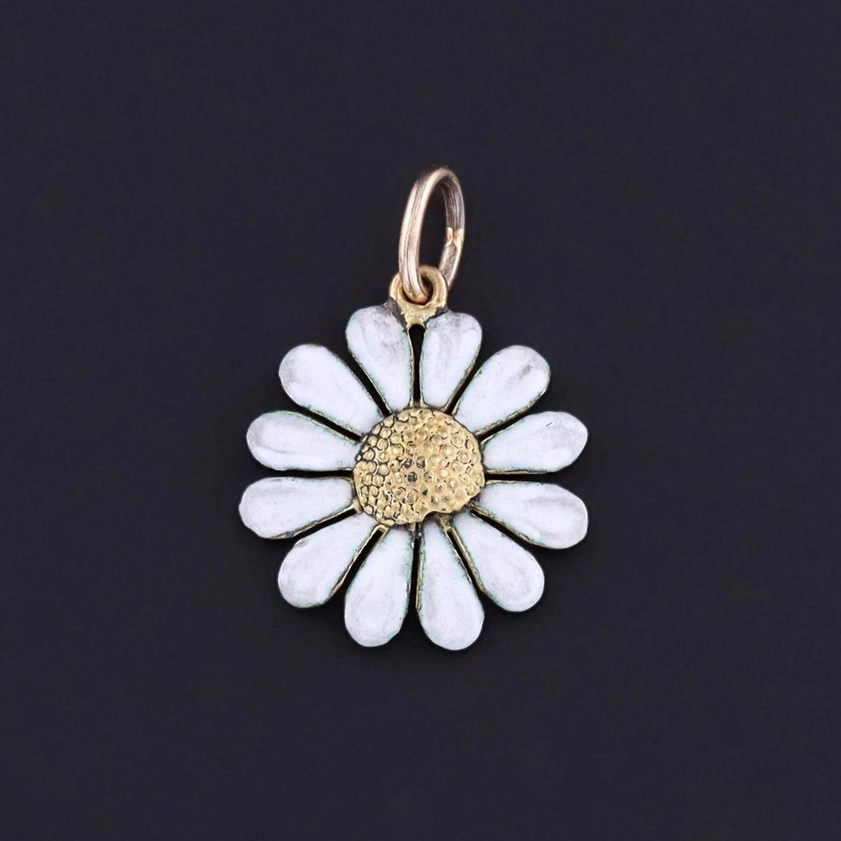 Antique Enamel Daisy Charm of 15k Gold - Trademark Antiques