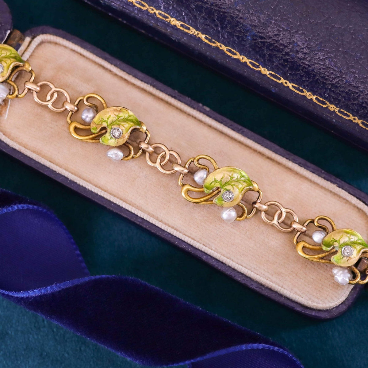 Antique Enamel Diamond and Pearl Bracelet - Trademark Antiques