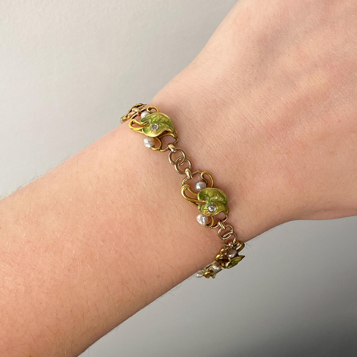 Antique Enamel Diamond and Pearl Bracelet - Trademark Antiques
