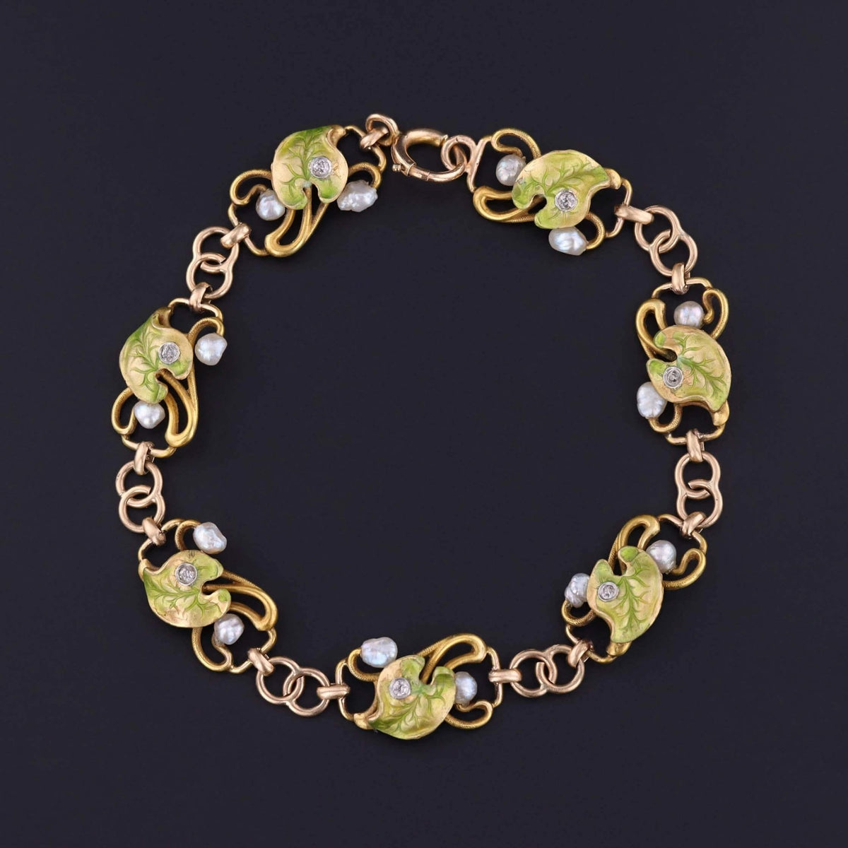 Antique Enamel Diamond and Pearl Bracelet - Trademark Antiques