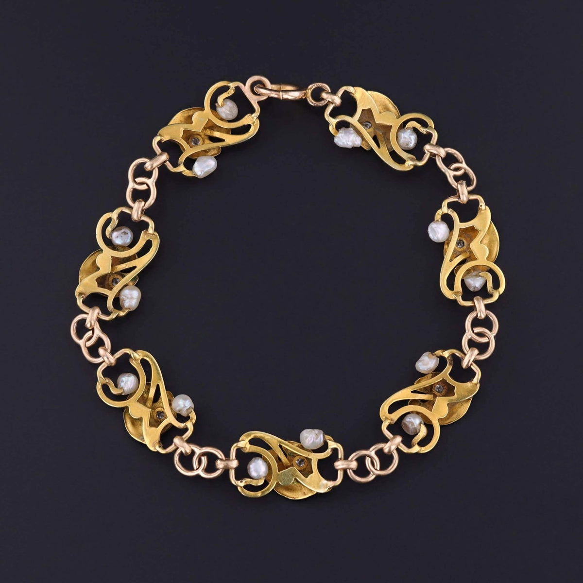 Antique Enamel Diamond and Pearl Bracelet - Trademark Antiques
