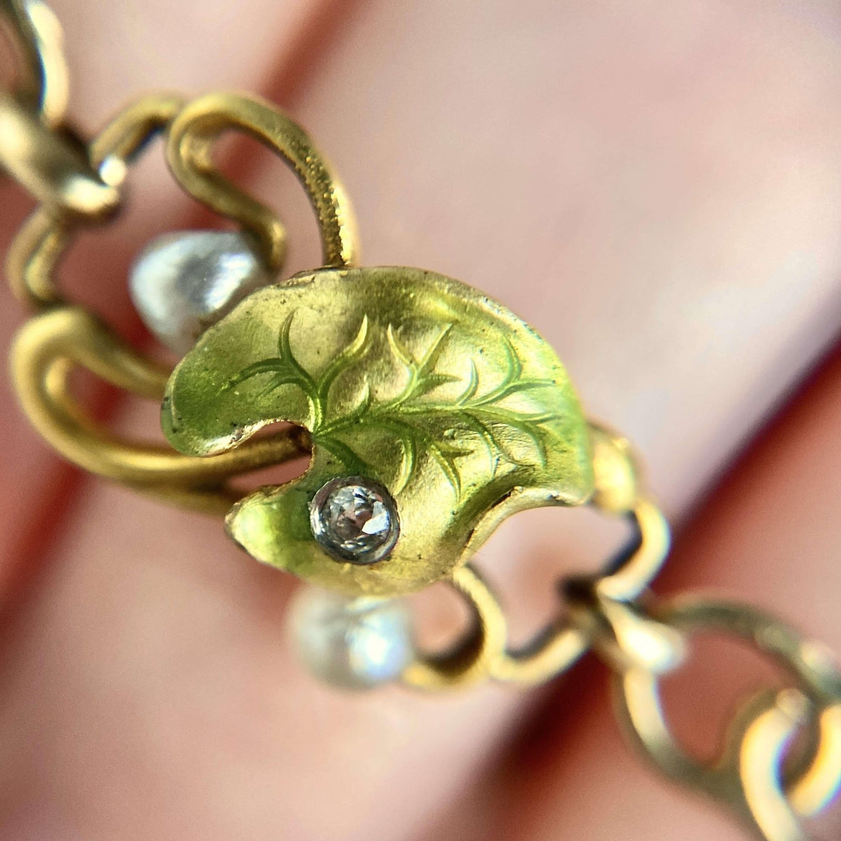 Antique Enamel Diamond and Pearl Bracelet - Trademark Antiques