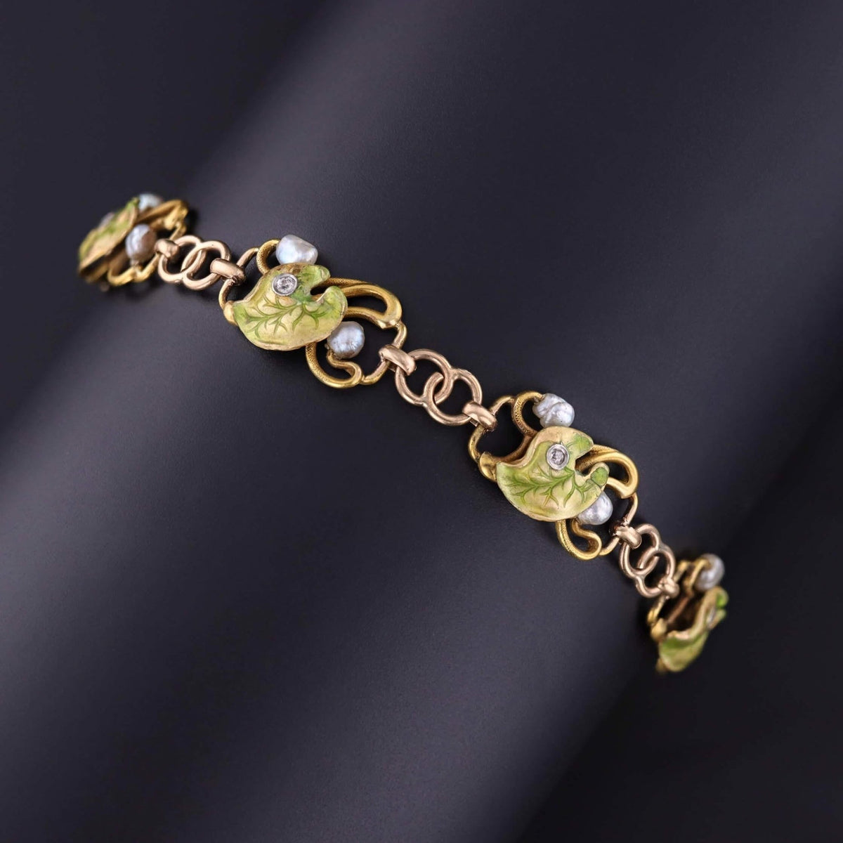 Antique Enamel Diamond and Pearl Bracelet - Trademark Antiques