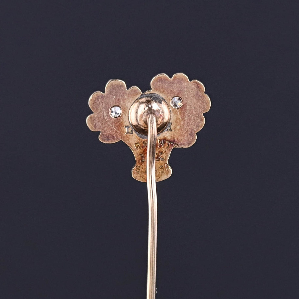 Antique Enamel &amp; Diamond Flower Basket Stick Pin of 14k Gold - Trademark Antiques
