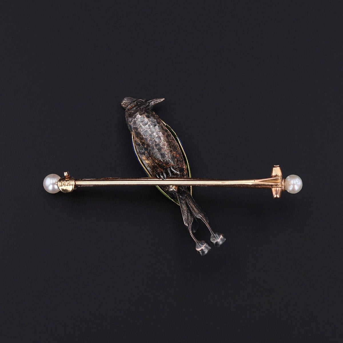 Antique Enamel Diamond &amp; Pearl Bird Brooch - Trademark Antiques