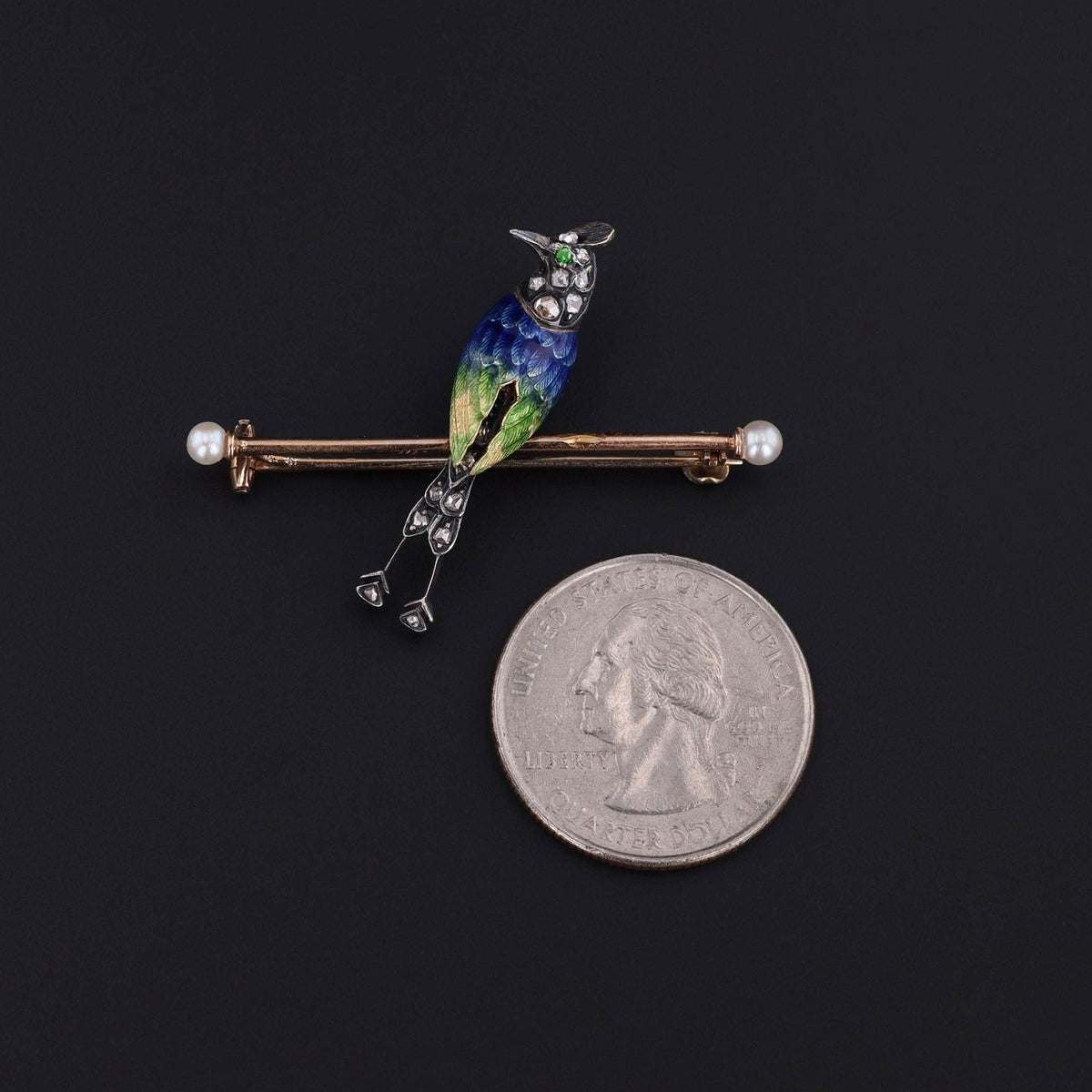 Antique Enamel Diamond &amp; Pearl Bird Brooch - Trademark Antiques